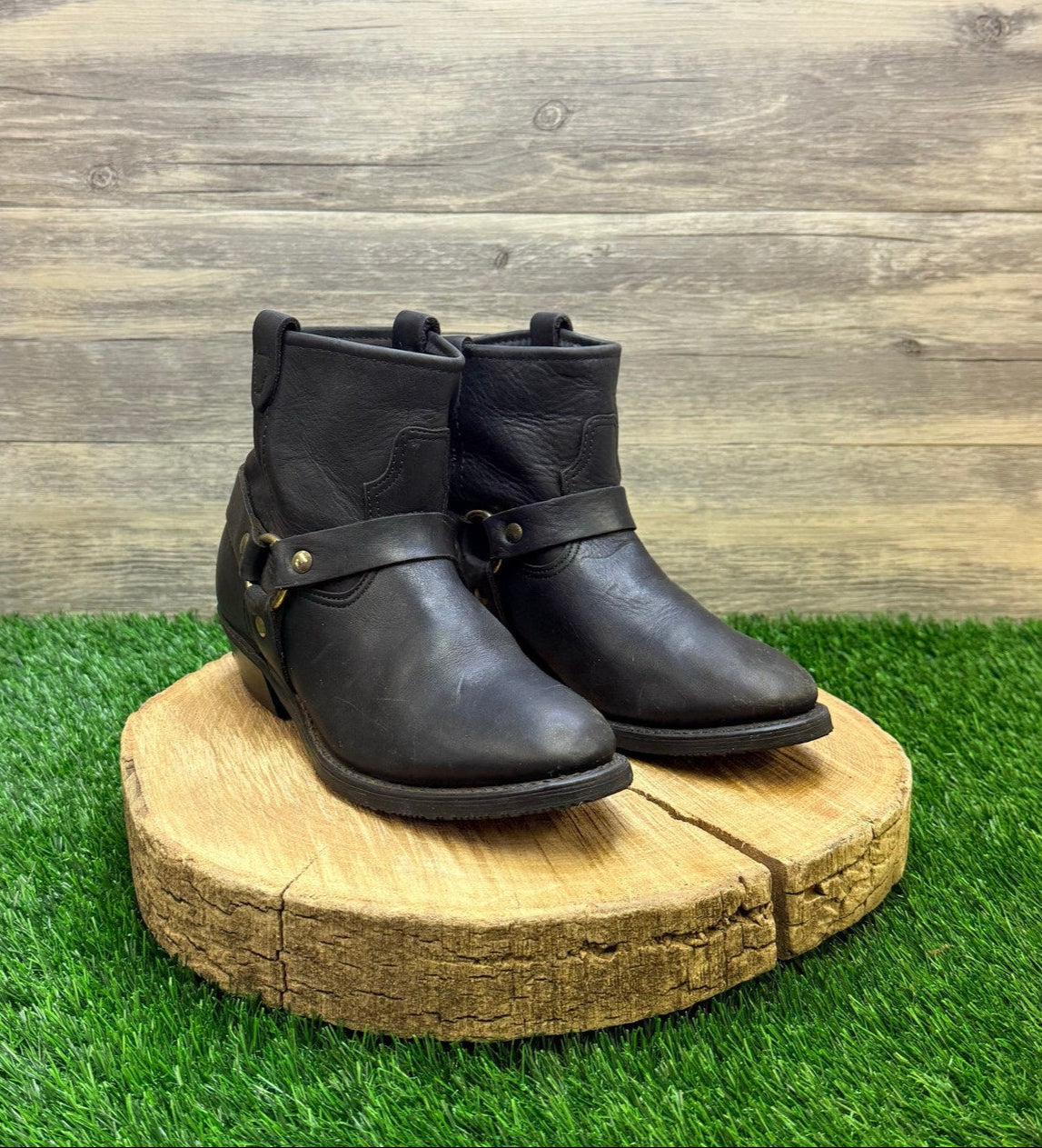Double H Men - Size 7 - Black Harness Ankle Boots