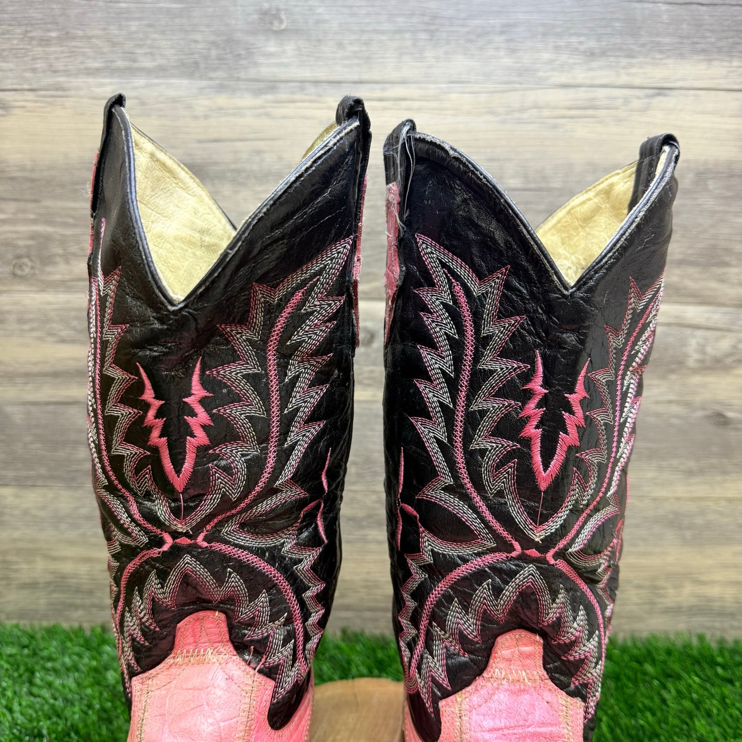 Ferrini Women - Size 10B - Black / Pink Patchwork Square Toe Cowboy Boots