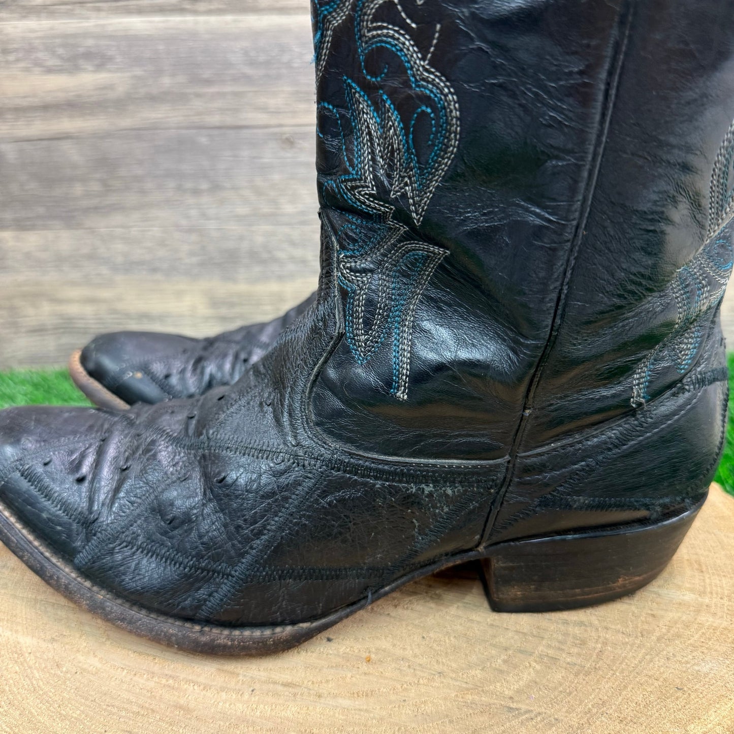 Botas ORC Men - Size 11.5D - Black Ostrich Patchwork Cowboy Boots
