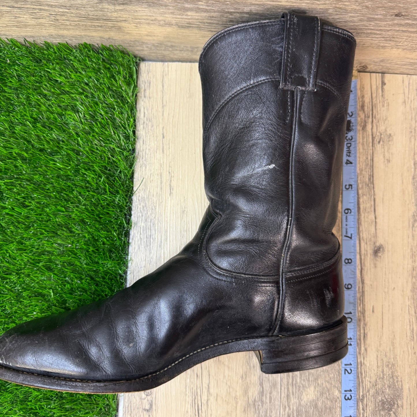 Justin Men - Size 9.5D - Vintage Black Roper Western Cowboy Boots Style 3133