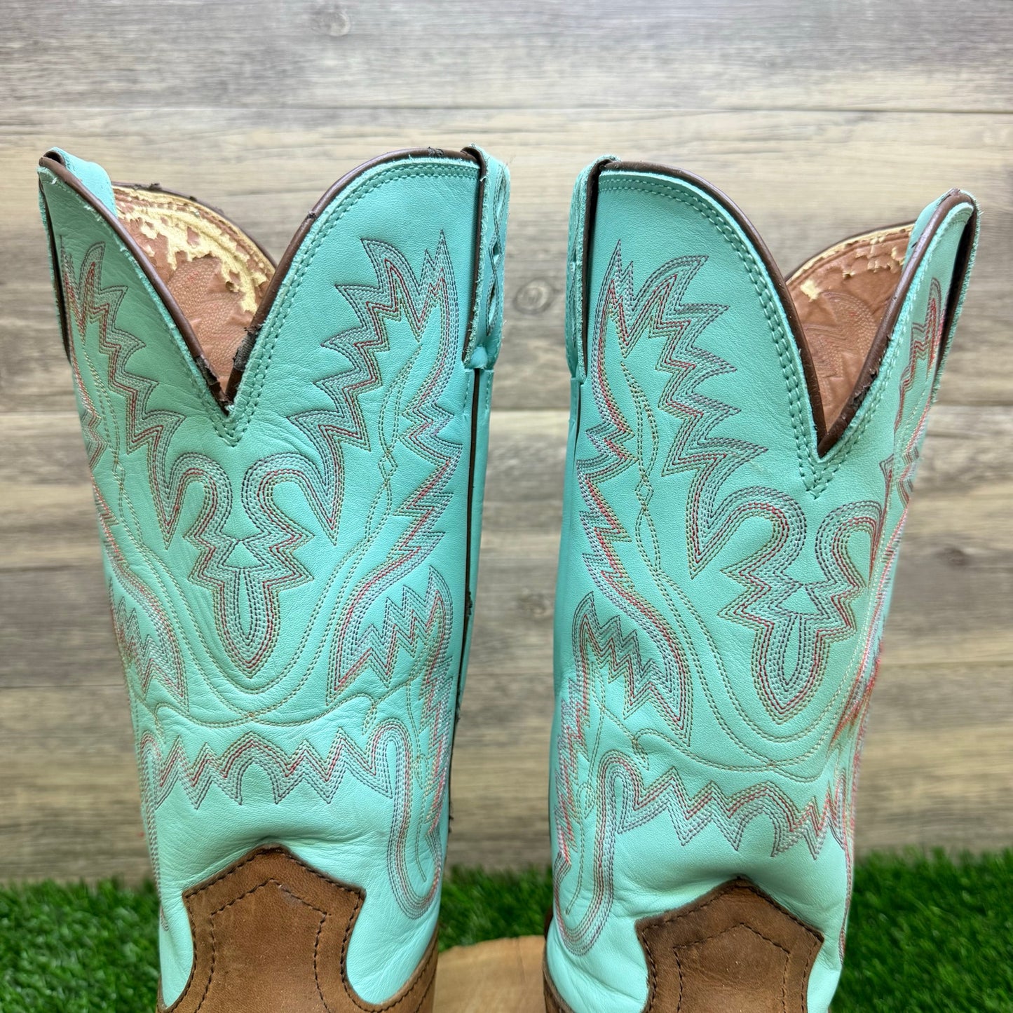 Justin Women - Size 9B - Brown / Turquoise Square Toe Boots L4853