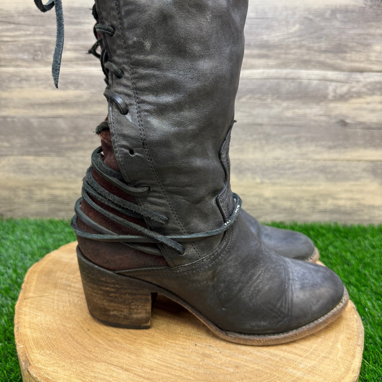 Freebird Women - Size 8 - Black Tall Lace Up Boots Style Coal 30457