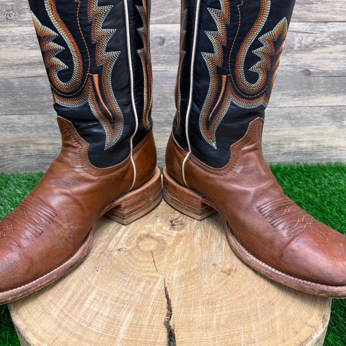 R. Watson Men - Size 8.5D - Brown/Black Square Toe Cowboy Boots Style 8028