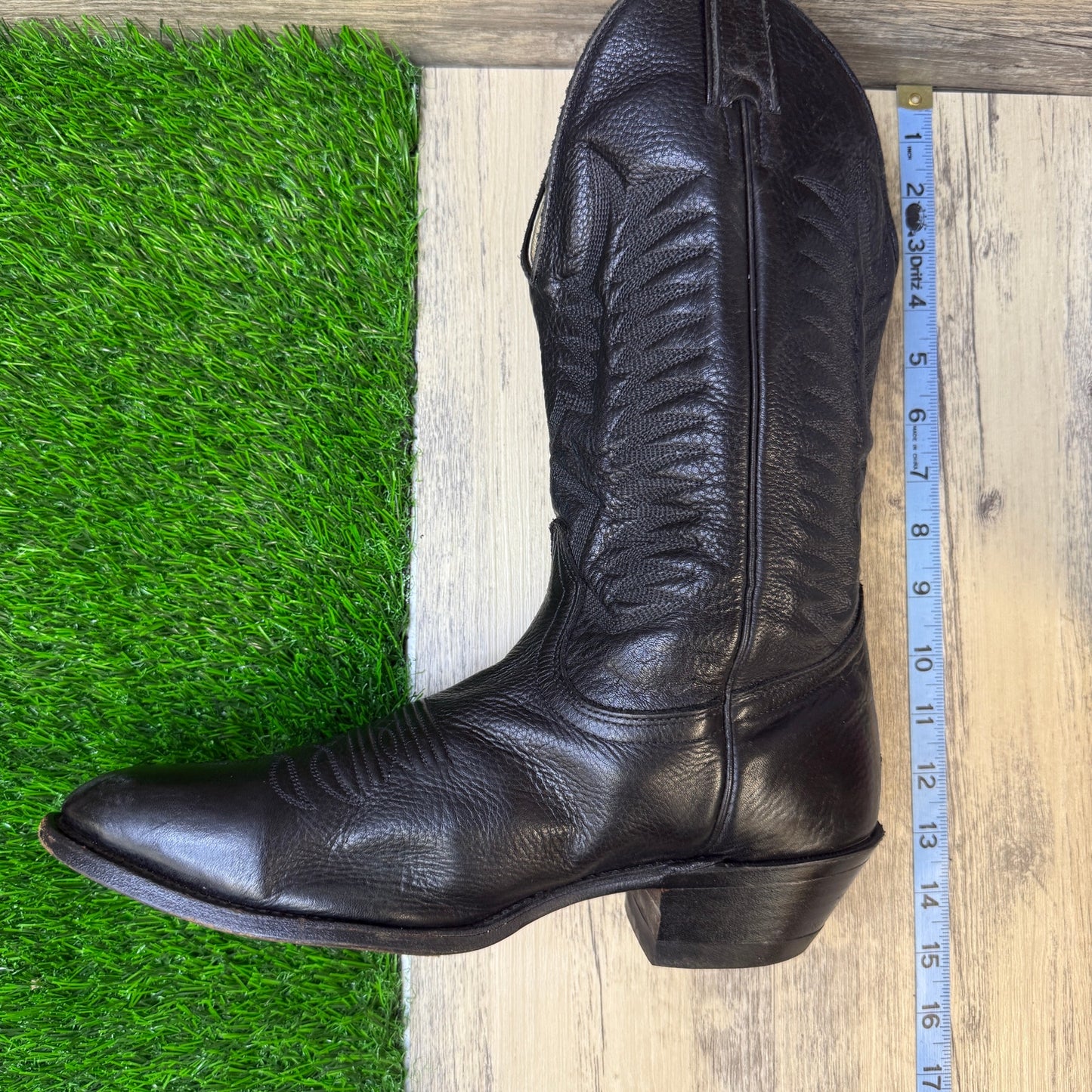 Boulet Men - Size 9.5E - Black Deer Leather Cowboy Boots Style 9502