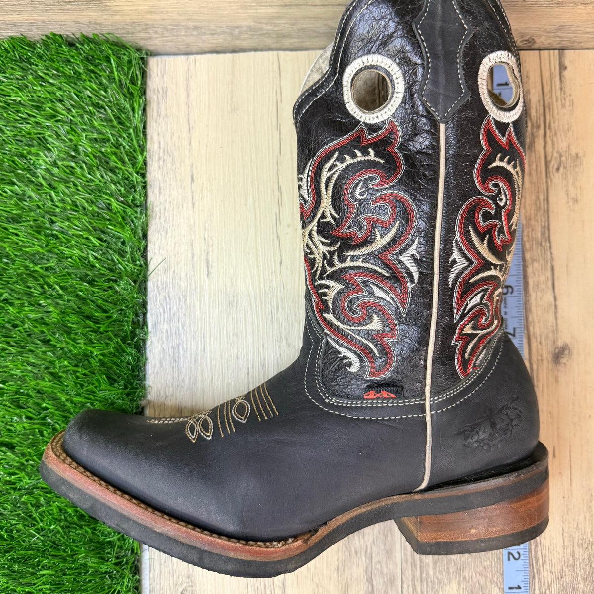 Solo Exportacion Youth - Size 4.5 - Black / Red Square Toe Cowboy Boots