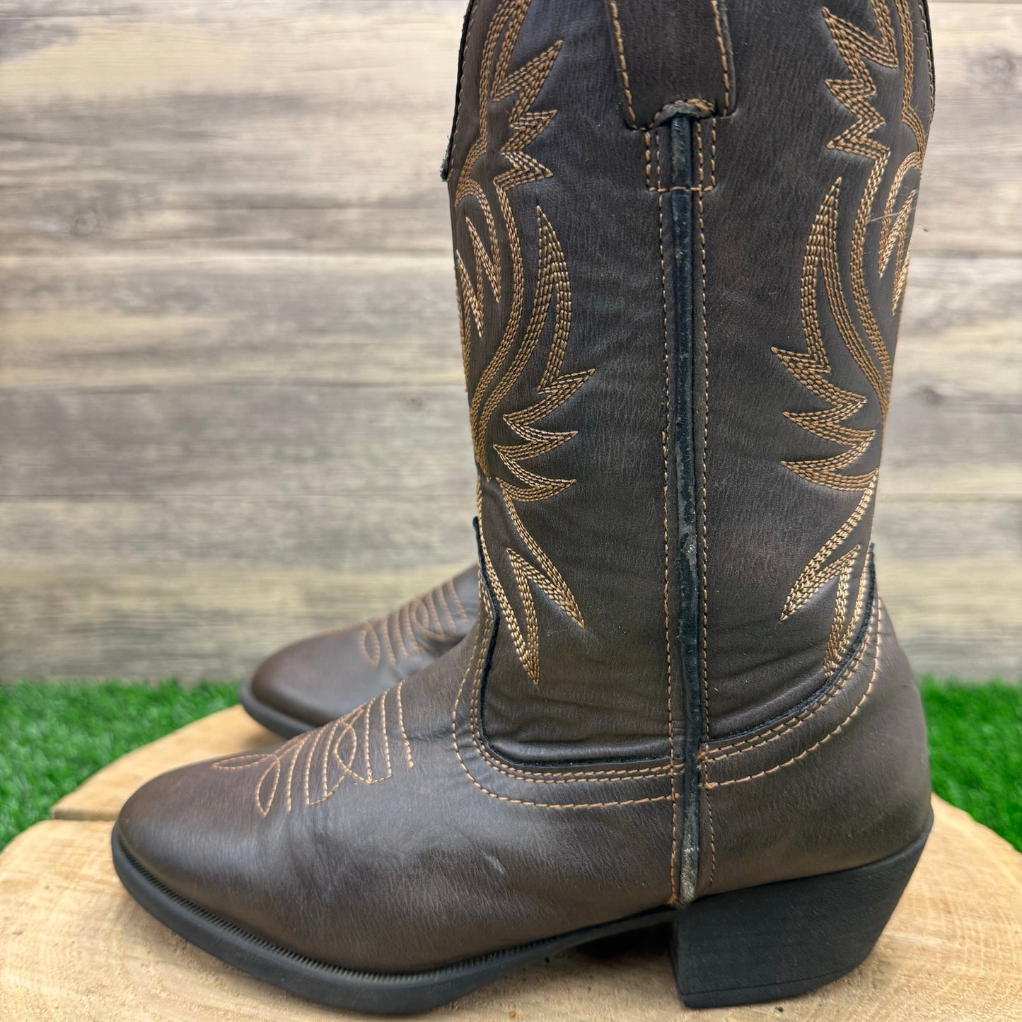 Academy Youth - Size 3 - Dark Brown Faux Leather Cowboy Boots C1028