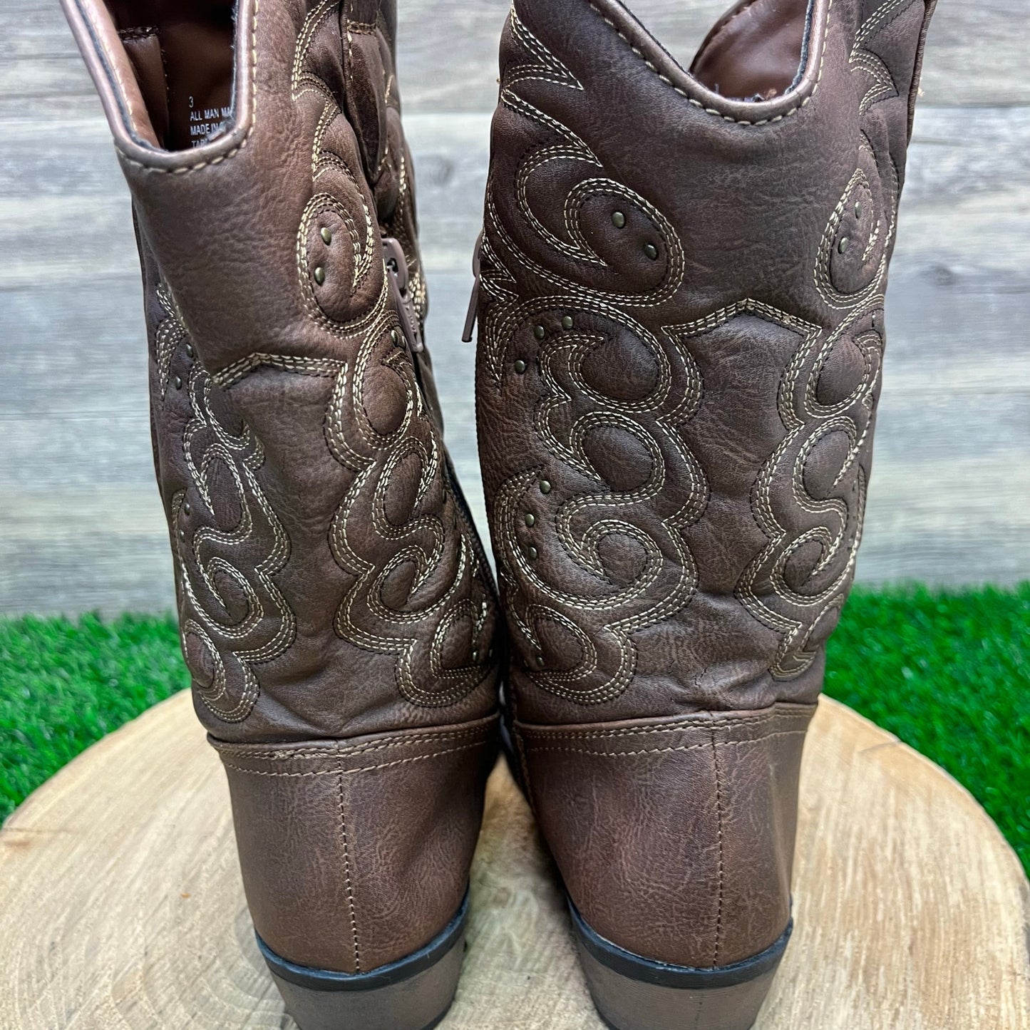 Cat & Jack Youth - Size 3 - Brown Studded Faux Leather Zipper Boots 17730