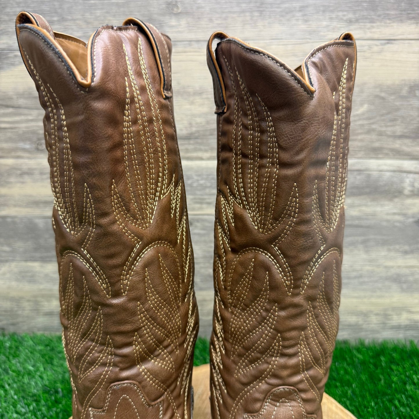 Qupid Women - Size 7.5 - Cognac Faux Leather Cowboy Boots