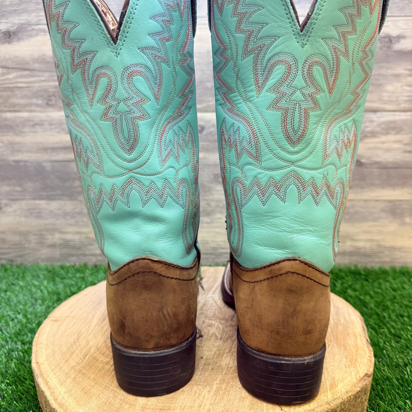 Justin Women - Size 9B - Brown / Turquoise Square Toe Boots L4853