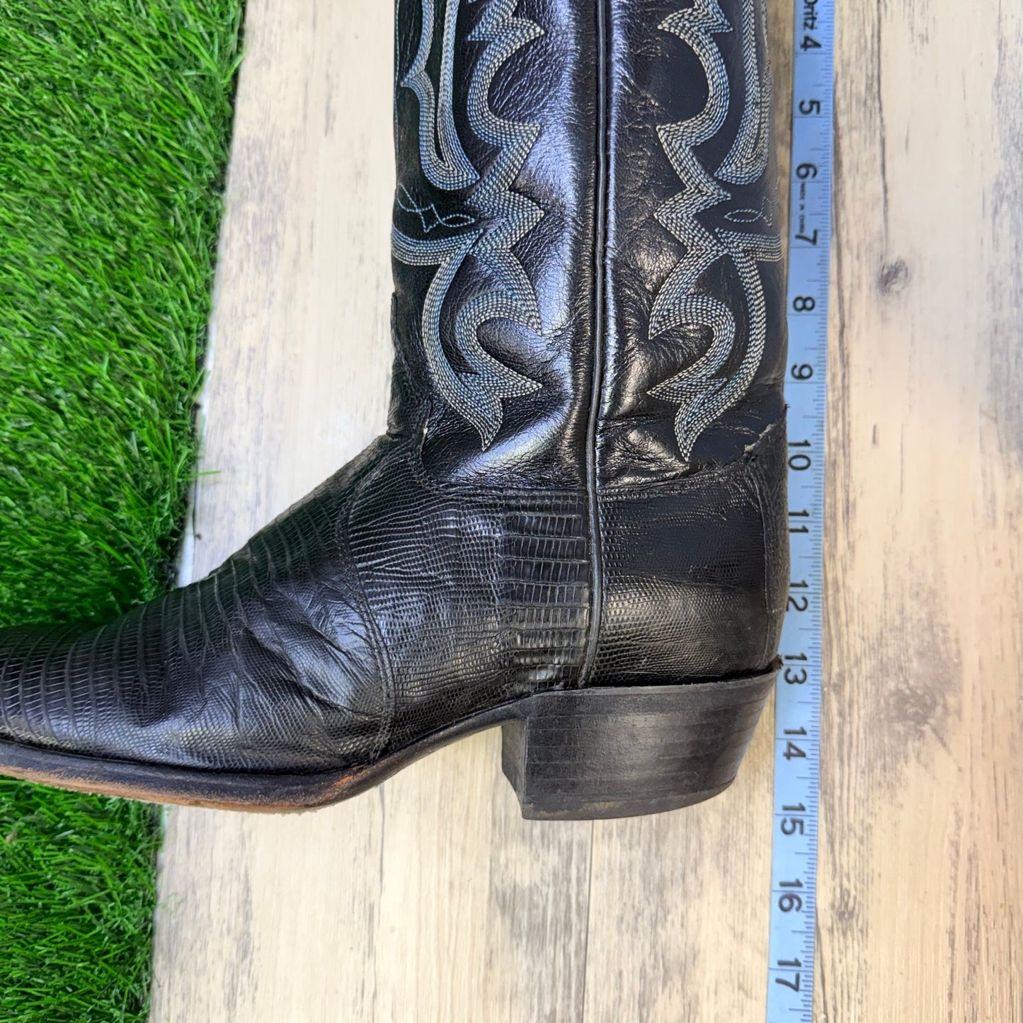 Justin Men - Size 7.5D - Black Teju Lizard Cowboy Boots 8313