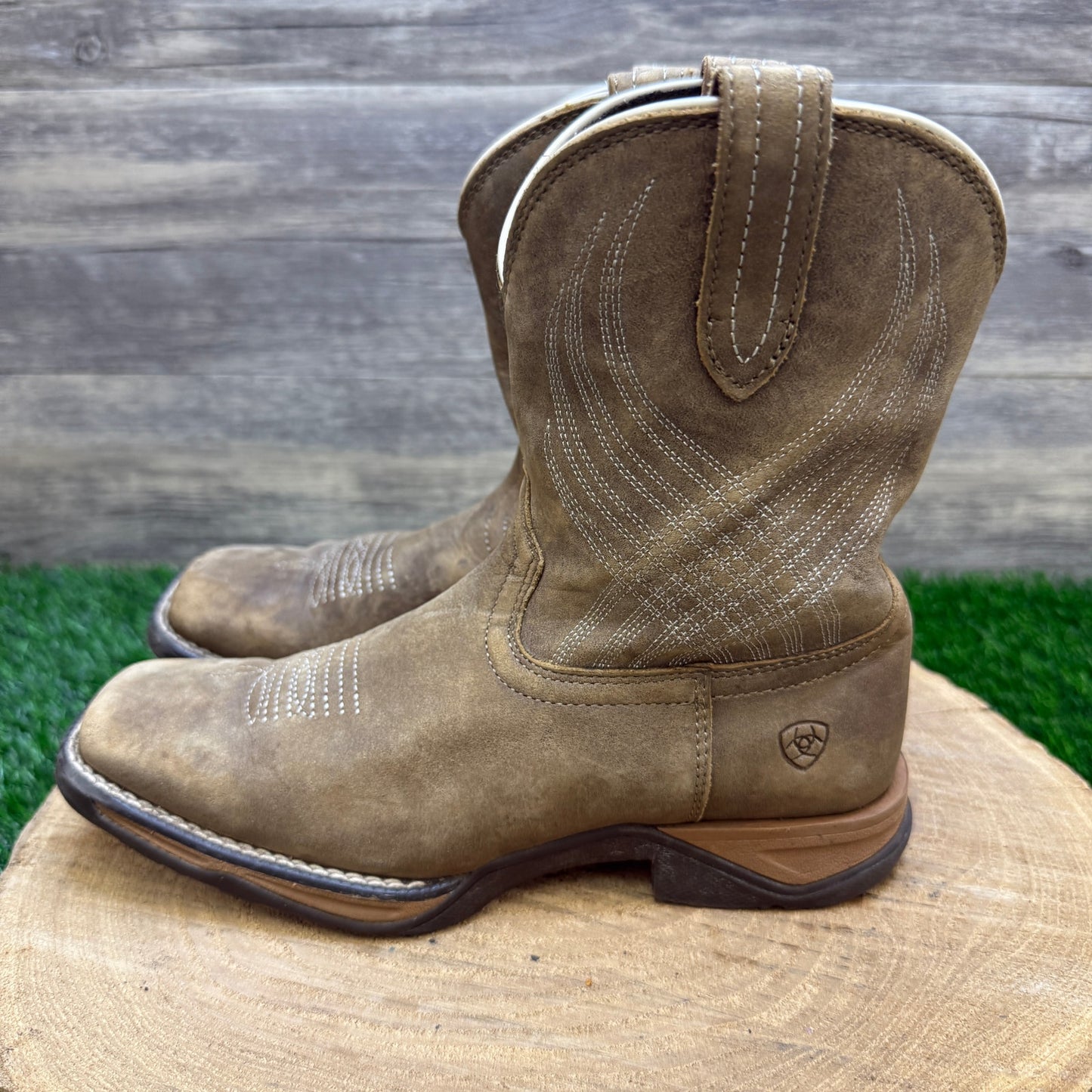 Ariat Youth - Size 2 - Tan Wiggle Room Square Toe Cowboy Boots Style 10035778
