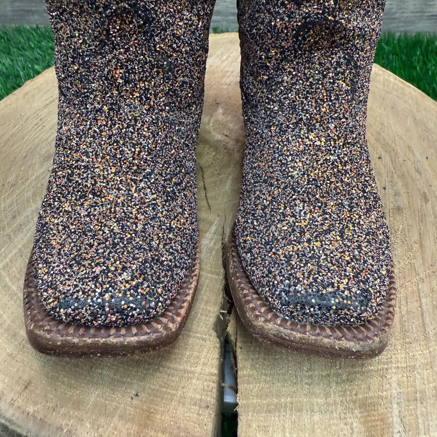 Tanner Mark Youth - Size 7 - Brown Glitter Square Toe Cowboy Boots
