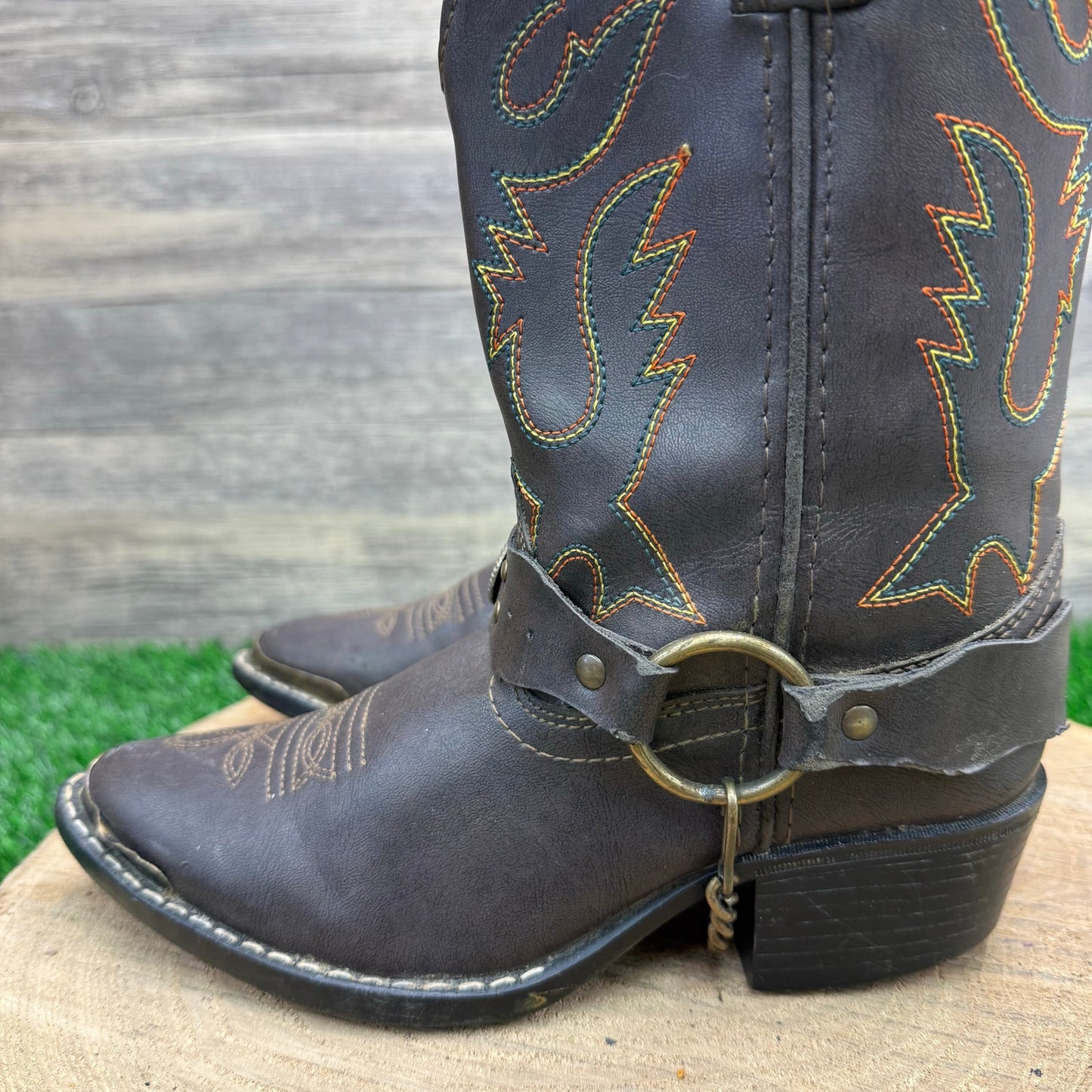 Smoky Mountain Youth - Size 1.5D - Dark Brown Harness Faux Leather Cowboys Boots 1064C