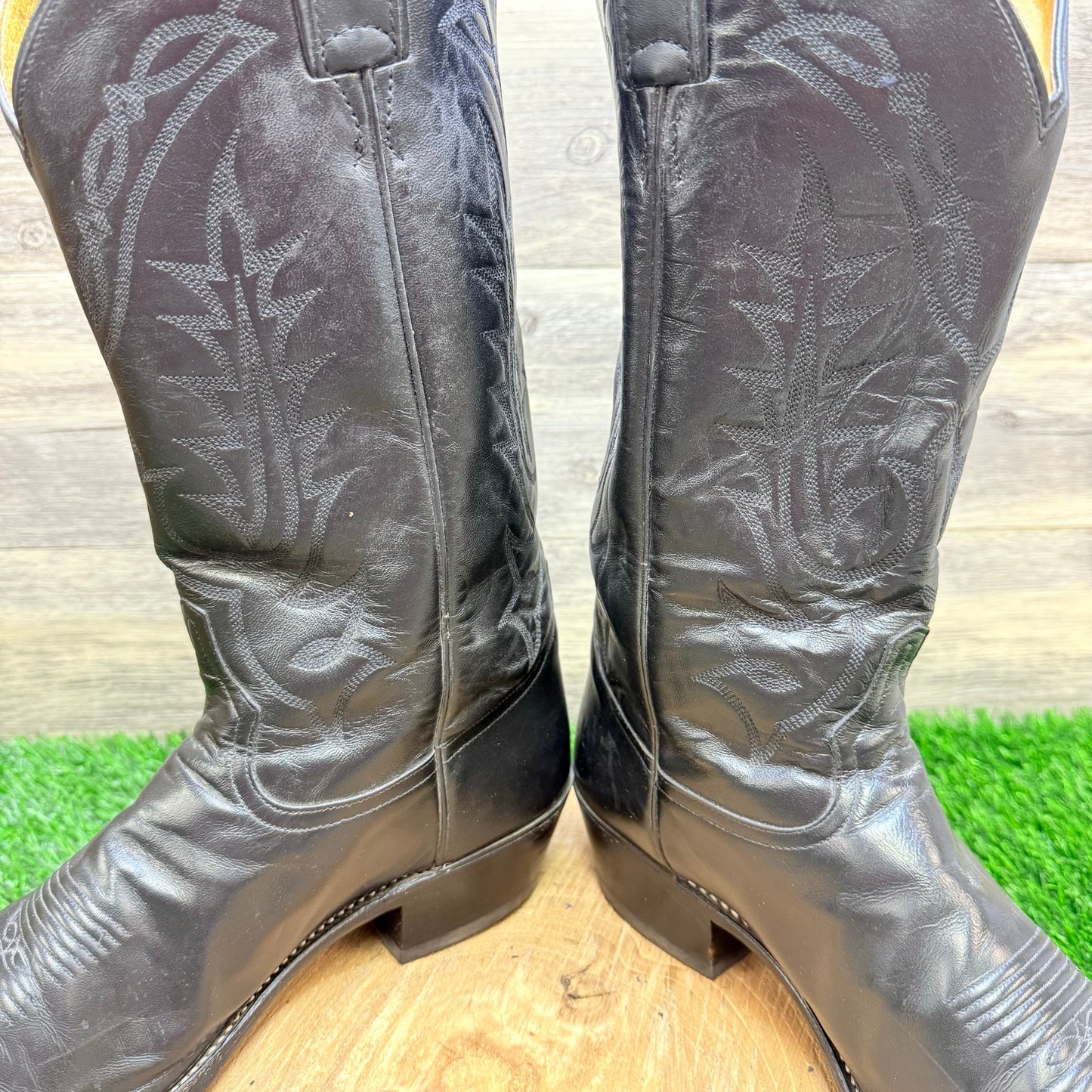 Tony Lama Men - Size 10.5D - Black Pampas Pull On Cowboy Boots VM2993
