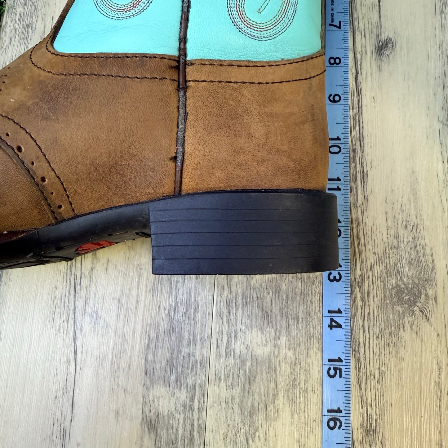 Justin Women - Size 9B - Brown / Turquoise Square Toe Boots L4853