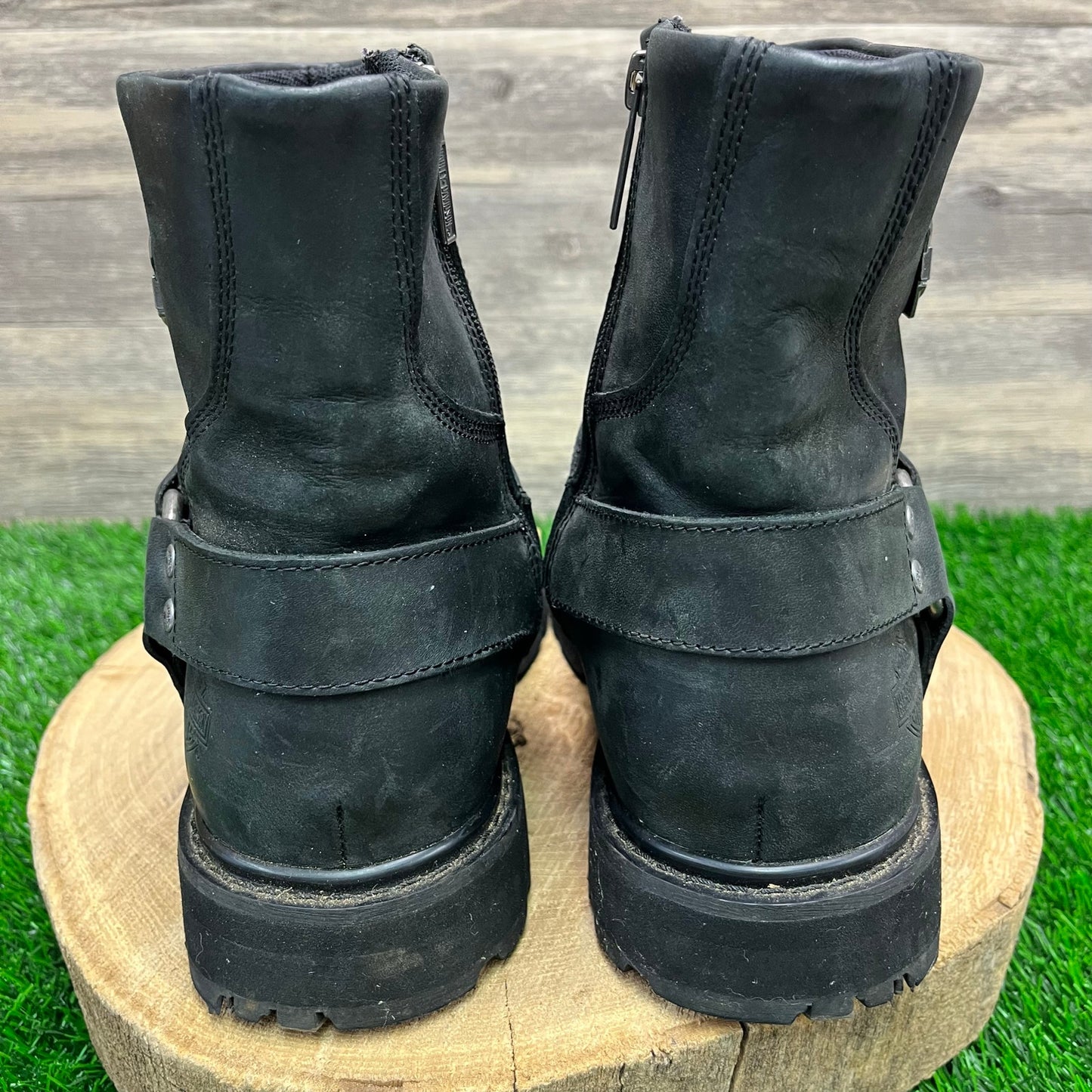 Harley Davidson Men - Size 10.5M - Black Harness Ankle Zipper Moto Boots D93491