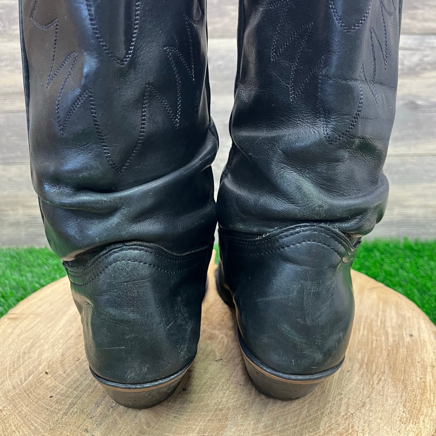 Durango Women - Size 8M - Vintage Black Slouch Toe Plate Cowboy Boots Style 1292