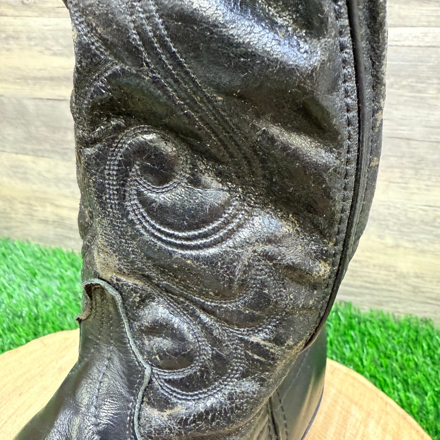 Unknown Men - Size 8EE - Black Toe Plate Faux Leather Cowboy Boots 5360