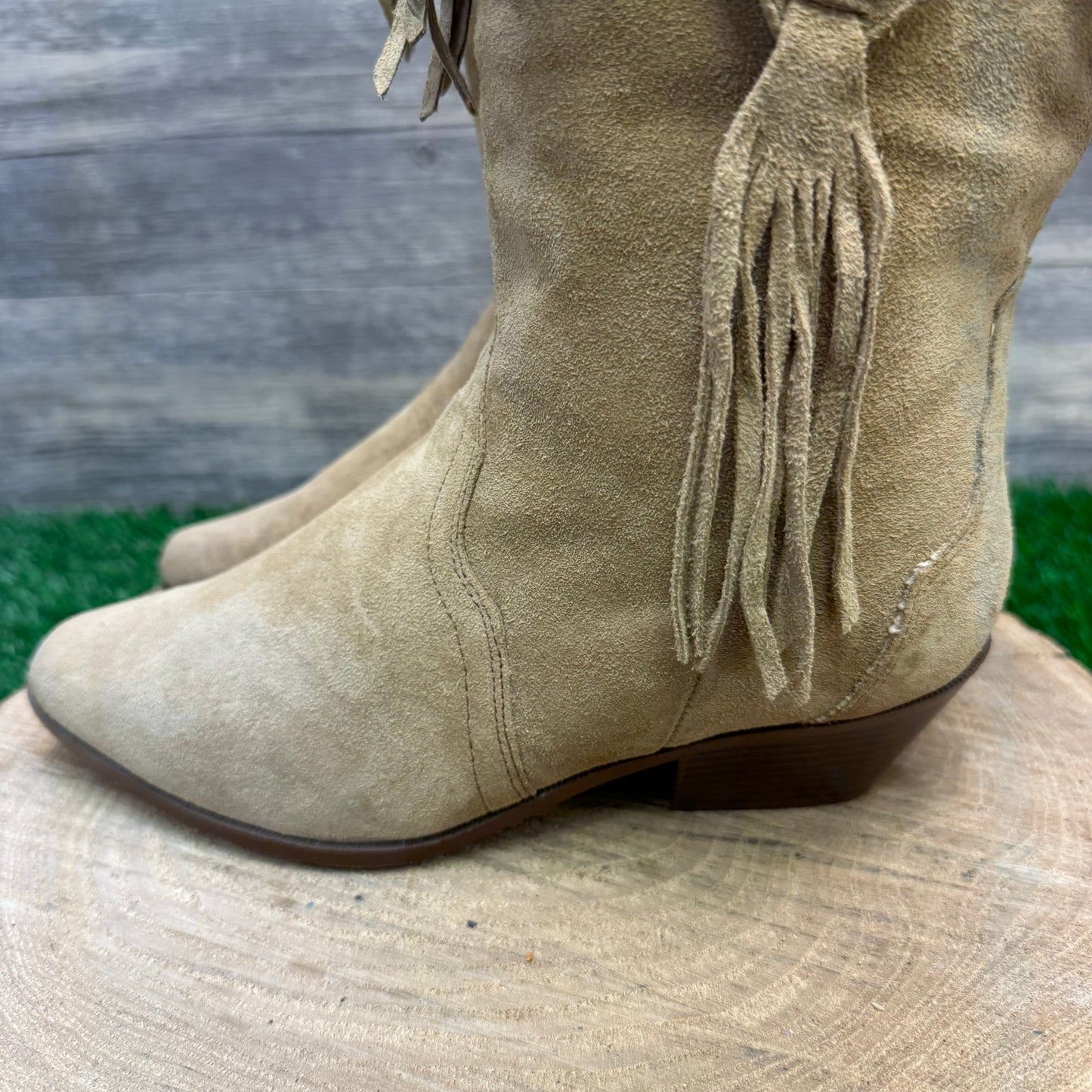 Silver Star Women - Size 8 Vintage Sand Suede Fringe Cowboy Boots Style Houston