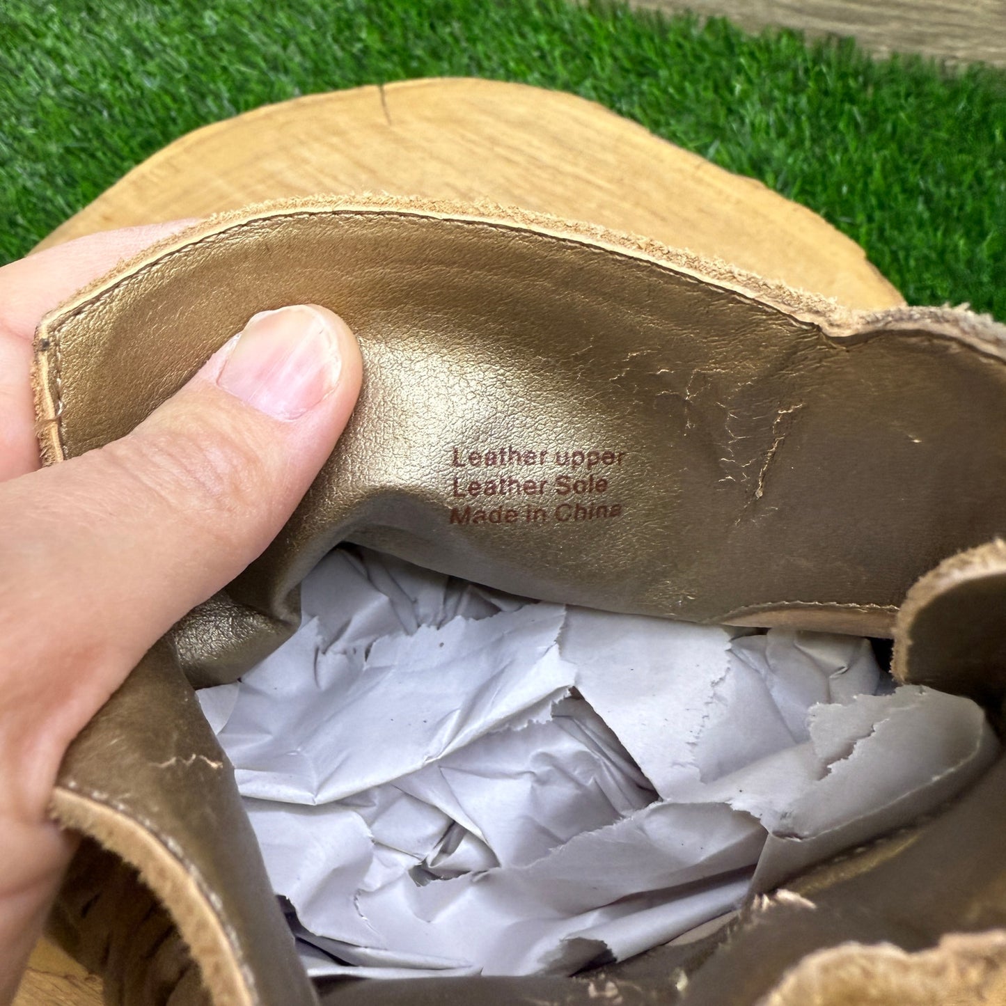 Cynthia Vincent Women - Size 8.5 - Tan Fringe Ankle Heeled Zipper Boots