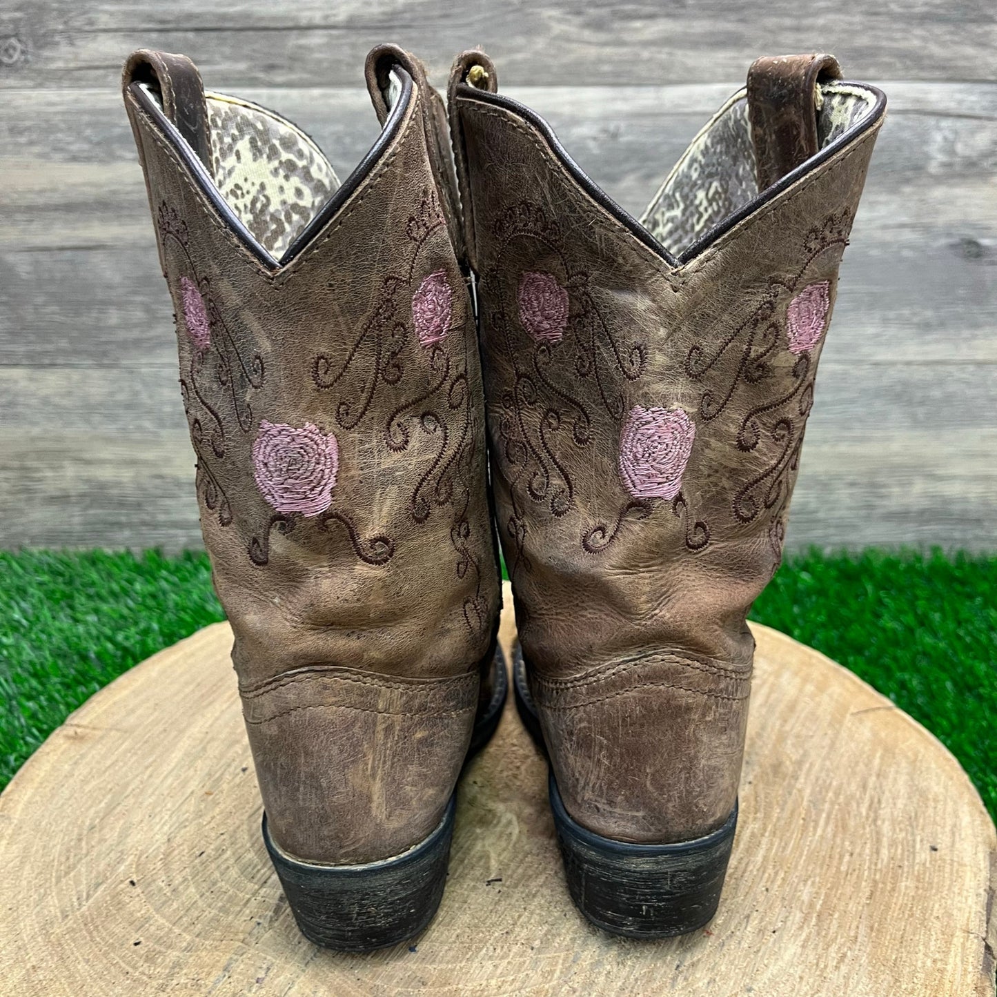 Smoky Mountain Youth - Size 12.5R - Tan/Pink Floral Snip Toe Cowboy Boots 3771C