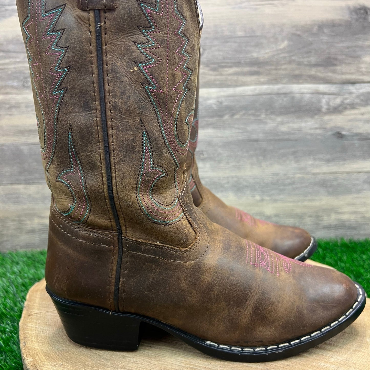 Smoky Mountain Youth - Size 4.5D - Brown / Pink Stitched Cowboy Boots 3531Y