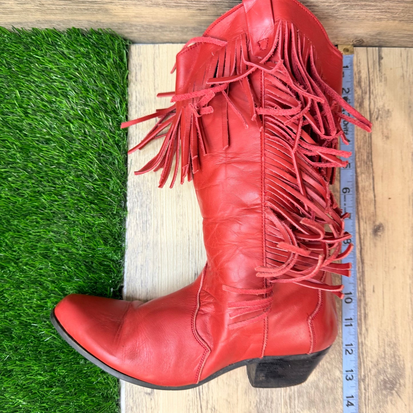 Oak Tree Farms Women - Size 7 - Red Fringe Western Cowboy Boots