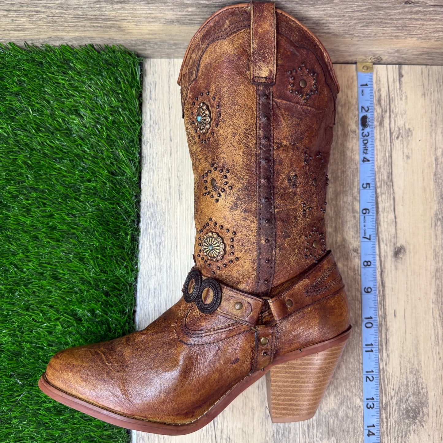 Dingo Women - Size 9.5M - Distressed Brown Studded Harness Cowboy Boots DI566