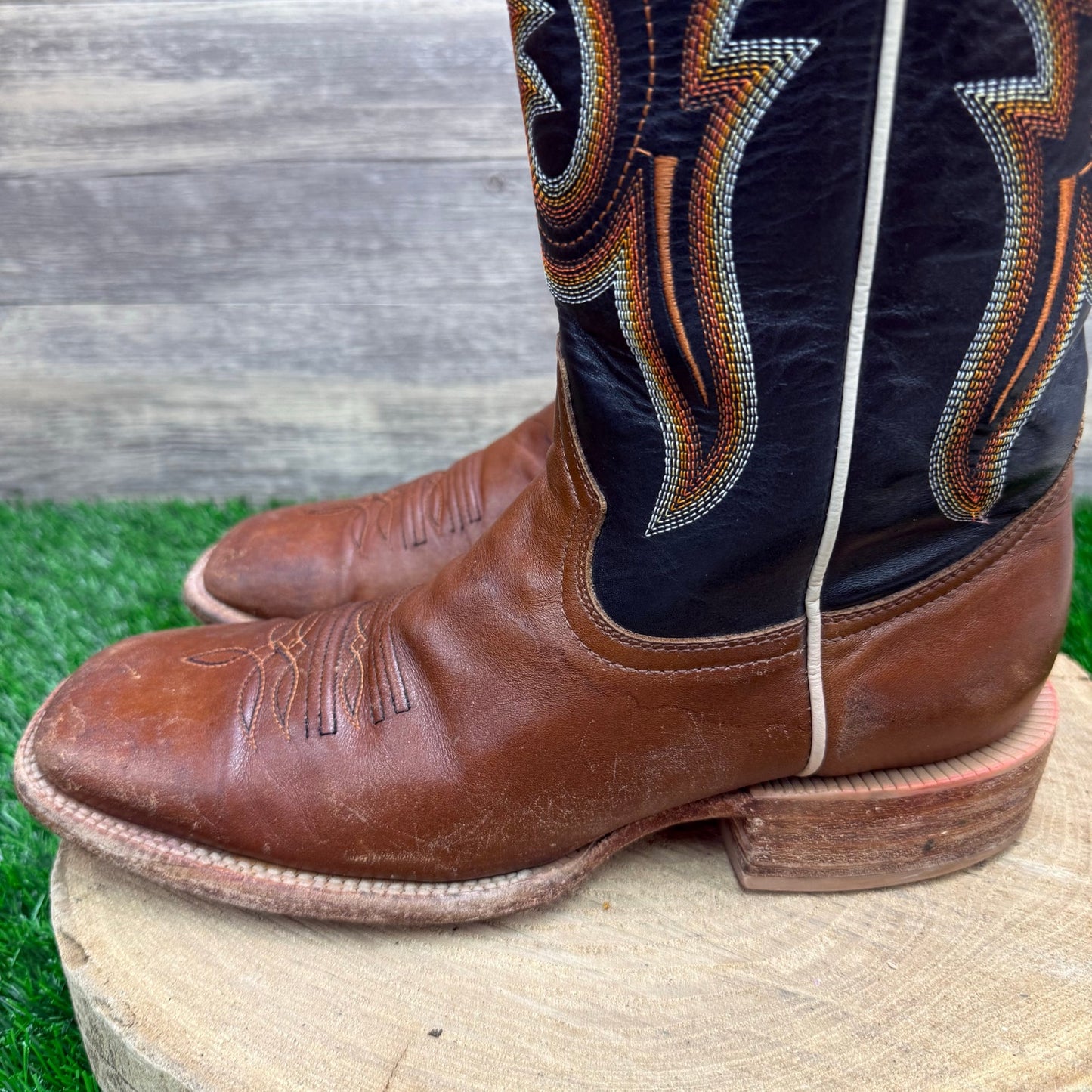 R. Watson Men - Size 8.5D - Brown/Black Square Toe Cowboy Boots Style 8028