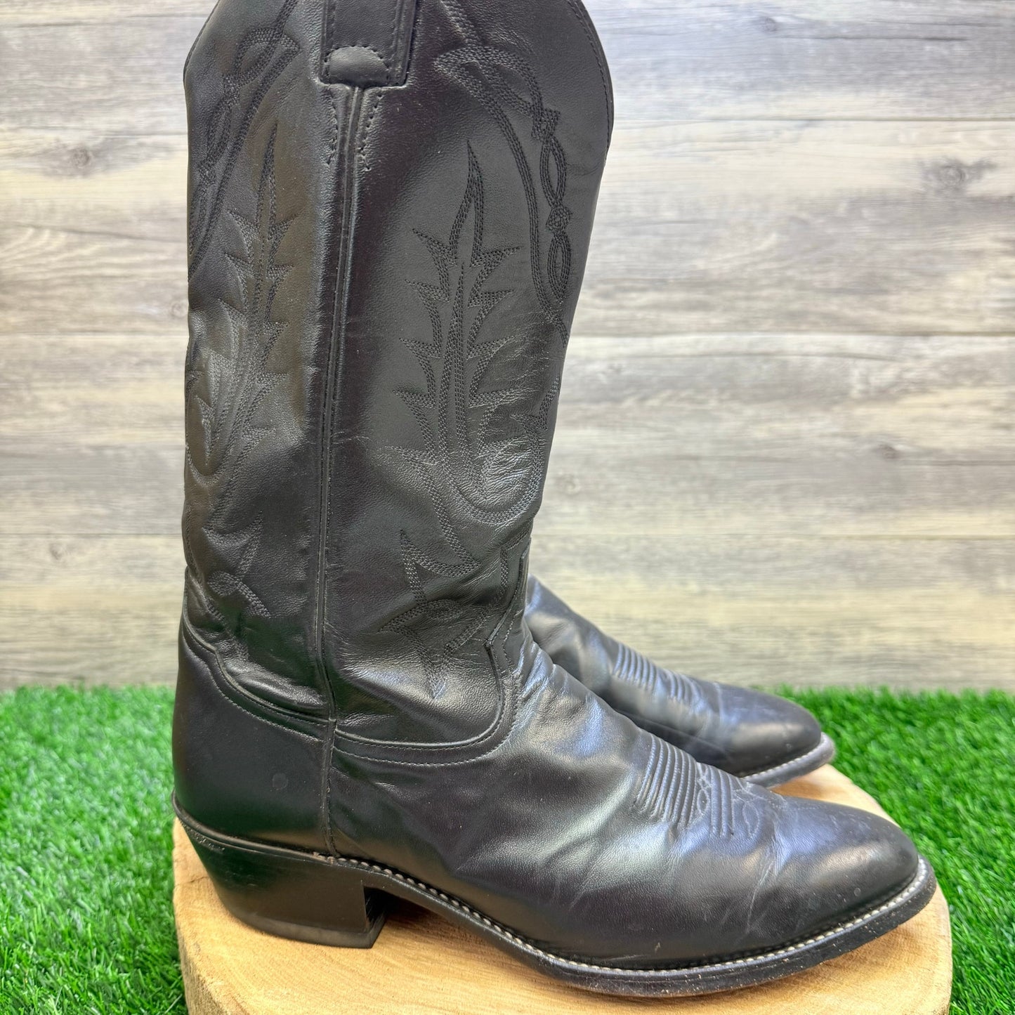 Tony Lama Men - Size 10.5D - Black Pampas Pull On Cowboy Boots VM2993