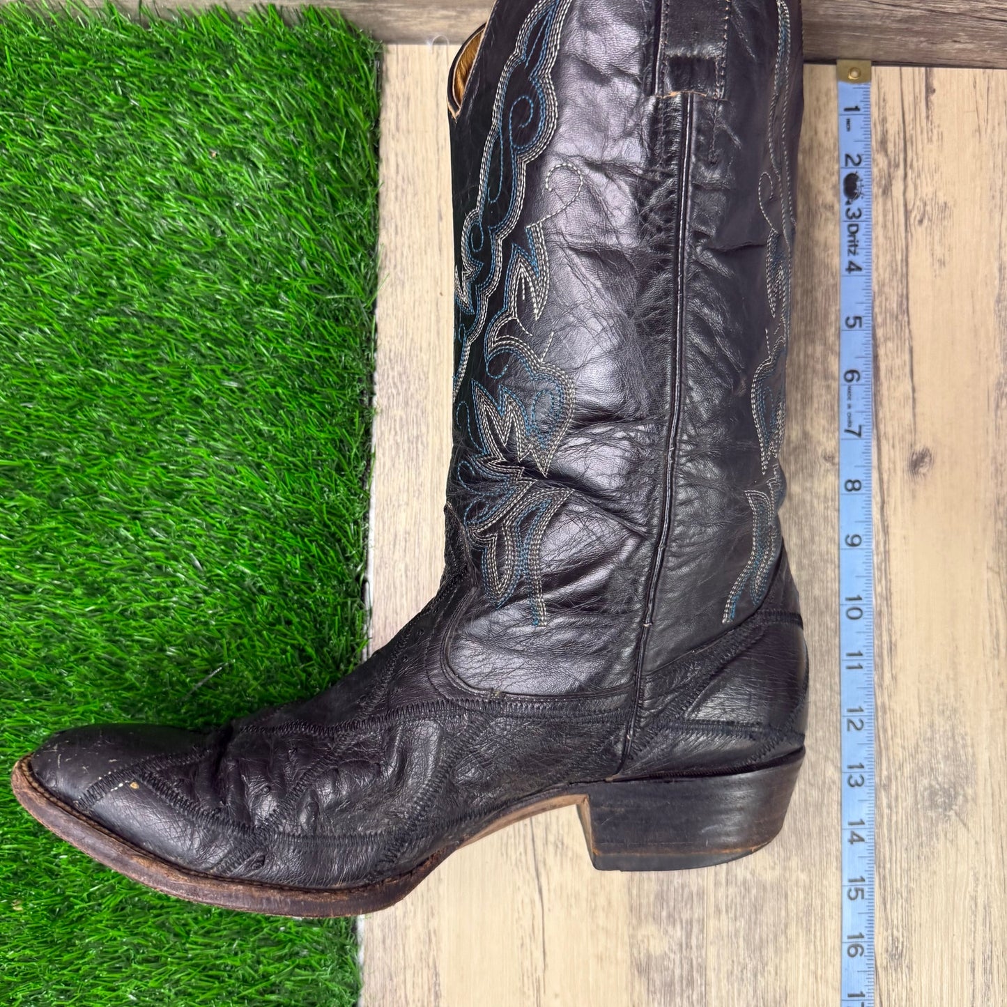 Botas ORC Men - Size 11.5D - Black Ostrich Patchwork Cowboy Boots