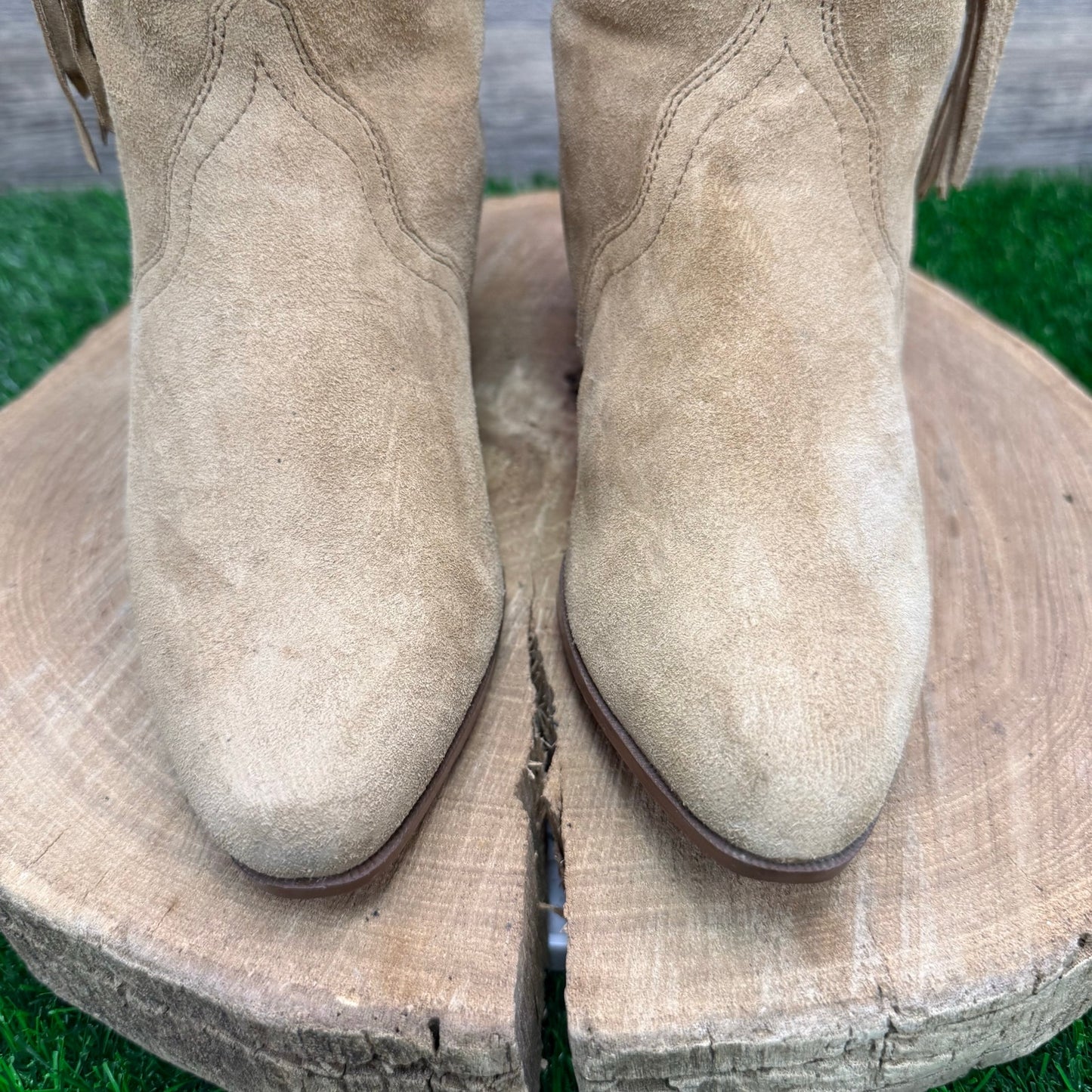 Silver Star Women - Size 8 Vintage Sand Suede Fringe Cowboy Boots Style Houston
