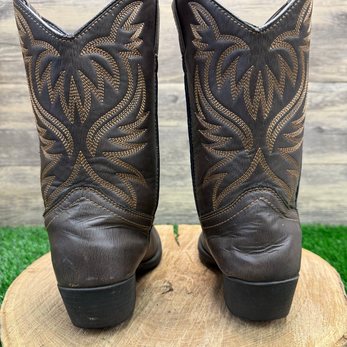 Academy Youth - Size 3 - Dark Brown Faux Leather Cowboy Boots C1028