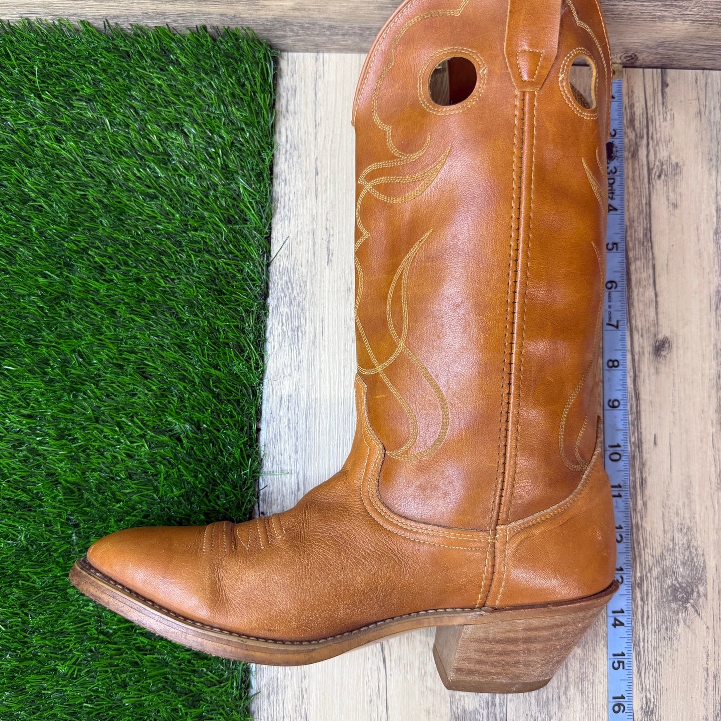 Acme Men - Size 9.5D - Vintage Marbled Tan Western Cowboy Boots Style 4607