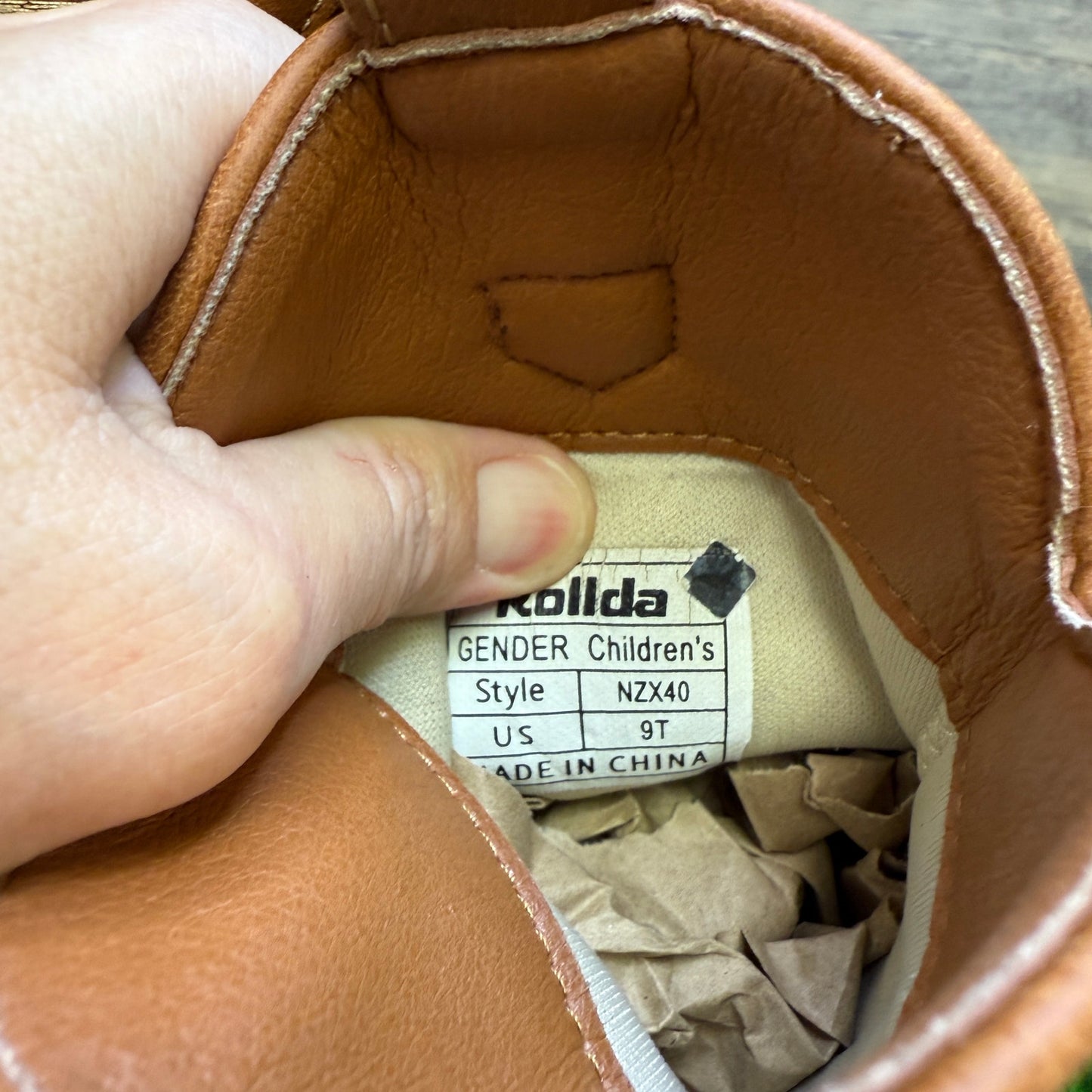 Rolled Youth - Size 9T - Tan Floral Fringe Faux Leather Cowboy Boots Style