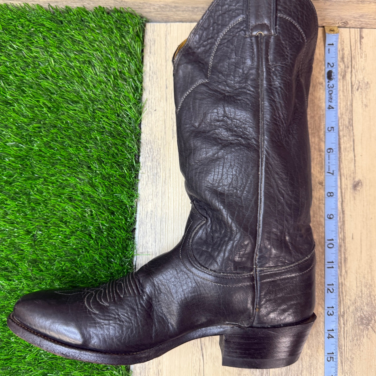 Justin Men - Size 8.5D - Vintage Black Bull Shoulder Western Cowboy Boots V5460