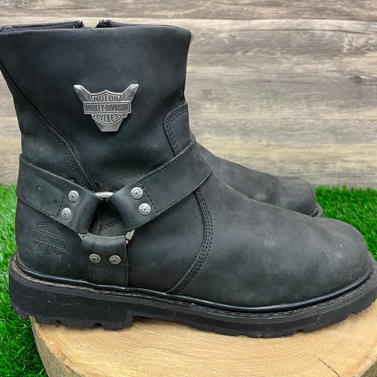 Harley Davidson Men - Size 10.5M - Black Harness Ankle Zipper Moto Boots D93491