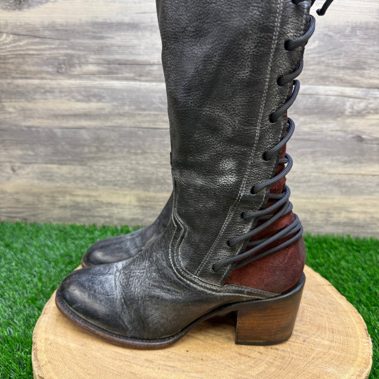 Freebird Women - Size 8 - Black Tall Lace Up Boots Style Coal