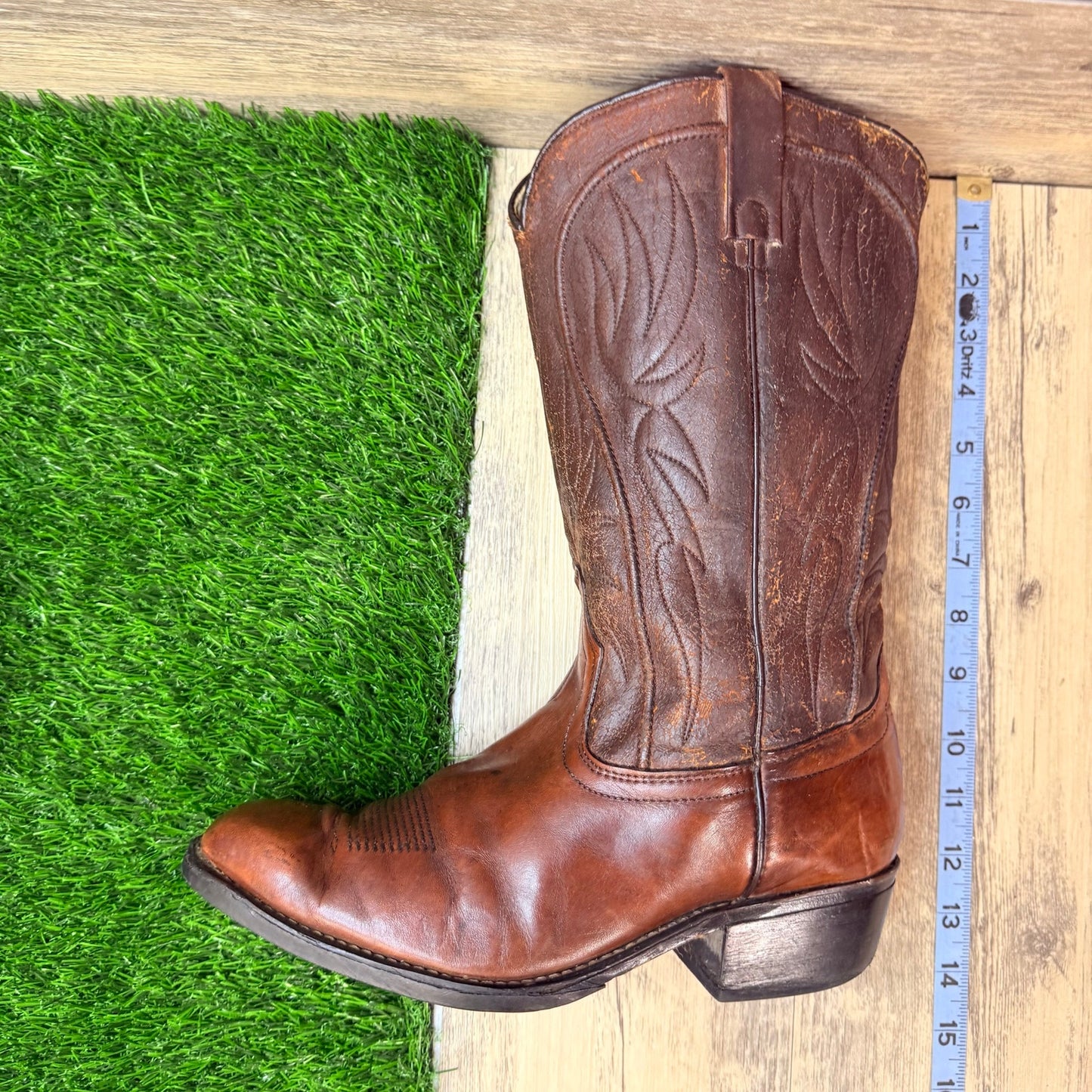 Acme Men - Size 8EW - Vintage Marbled Brown Western Cowboy Boots 8304