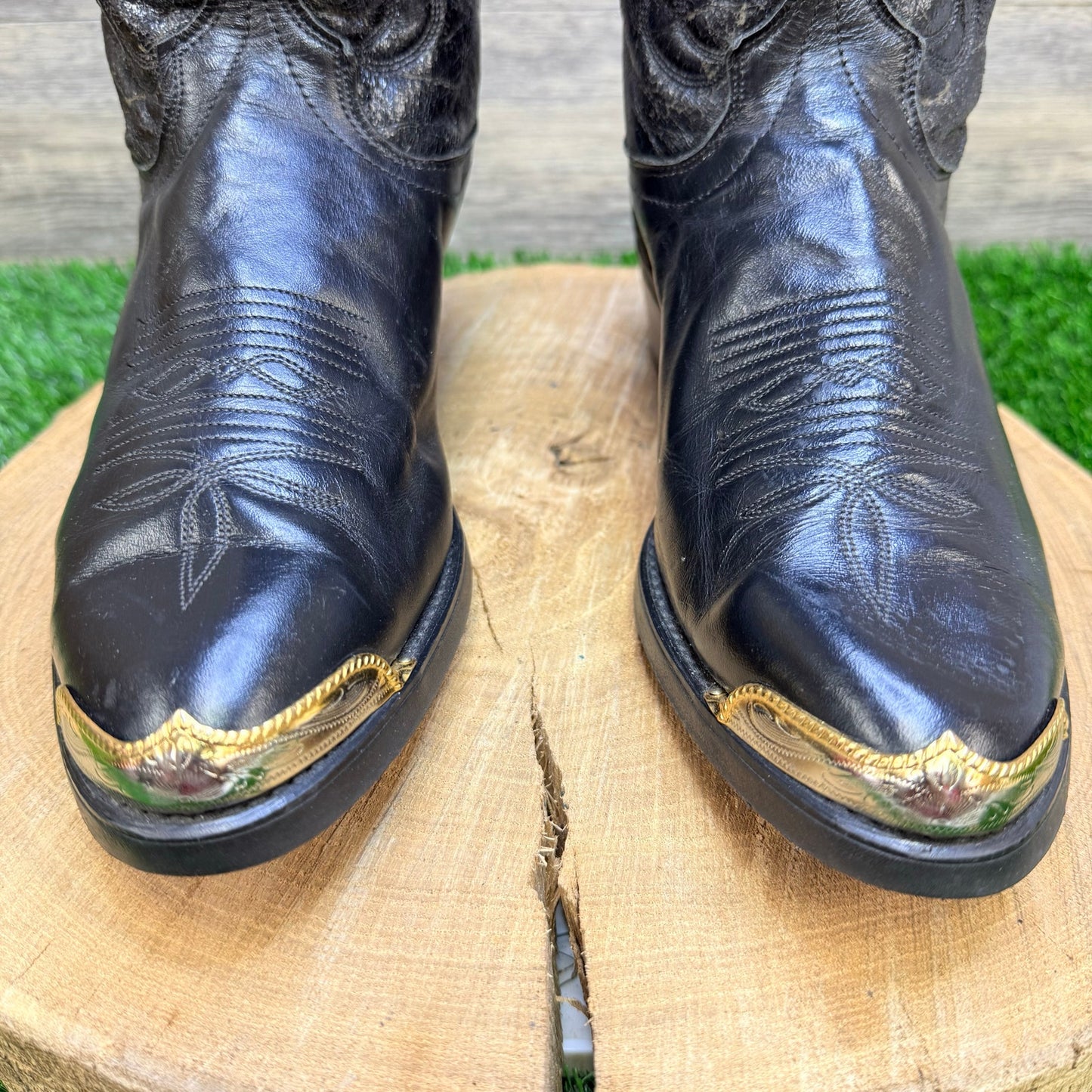 Unknown Men - Size 8EE - Black Toe Plate Faux Leather Cowboy Boots 5360
