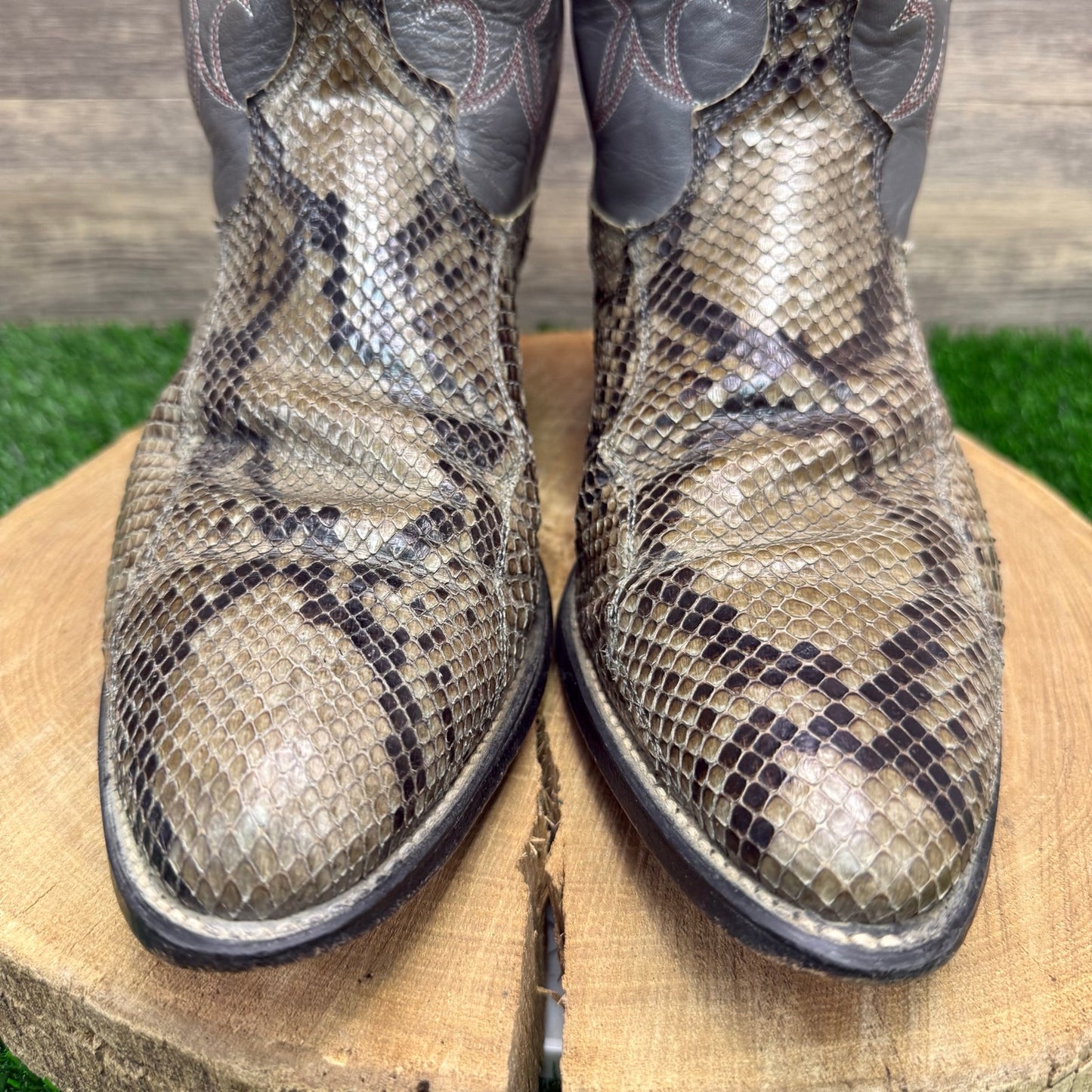 Acme Men - Size 12D - Vintage Gray Snake Cowboy Boots Style 0897