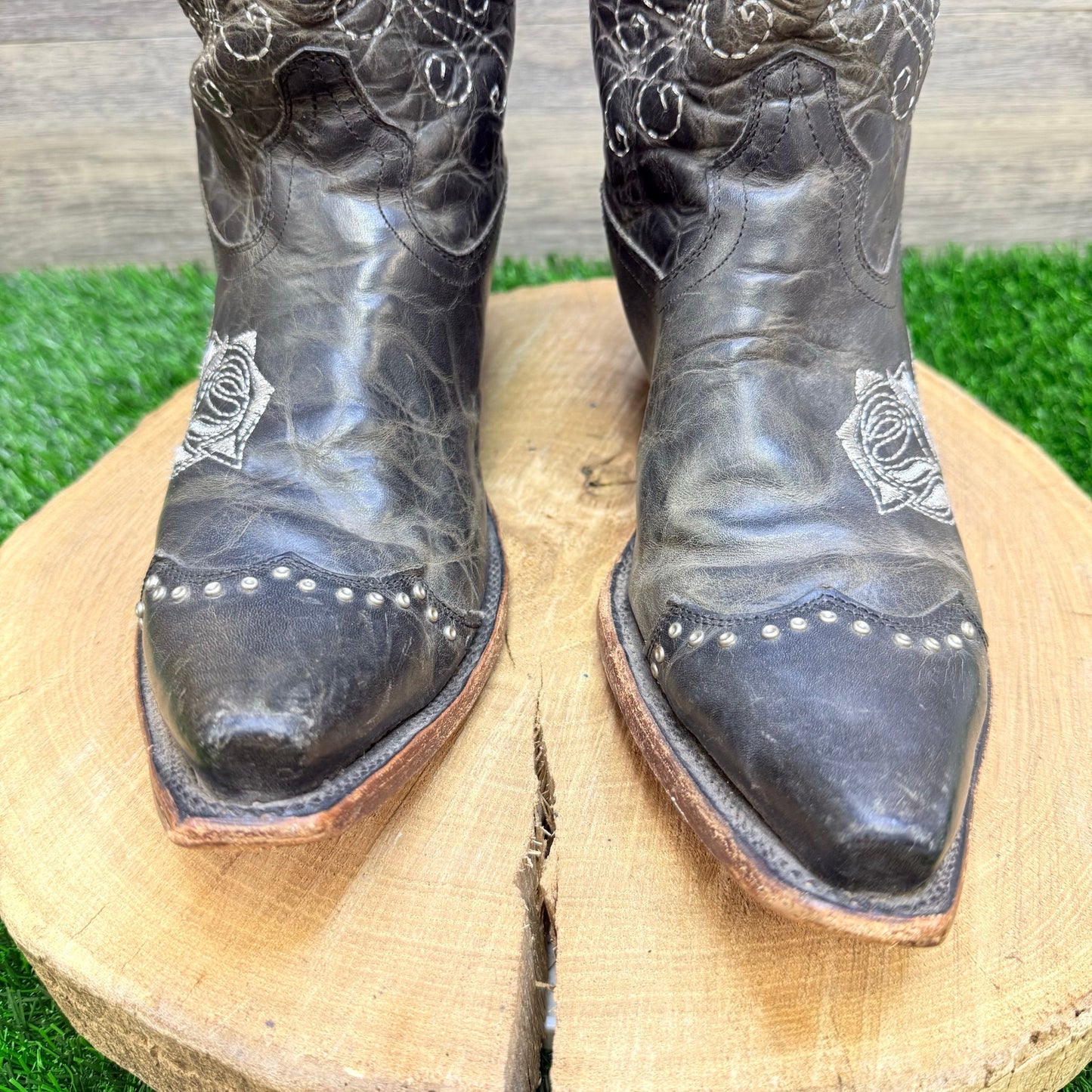 Lucchese Women - Size 9B - Black Challenger Distressed Cowboy Boots M5701