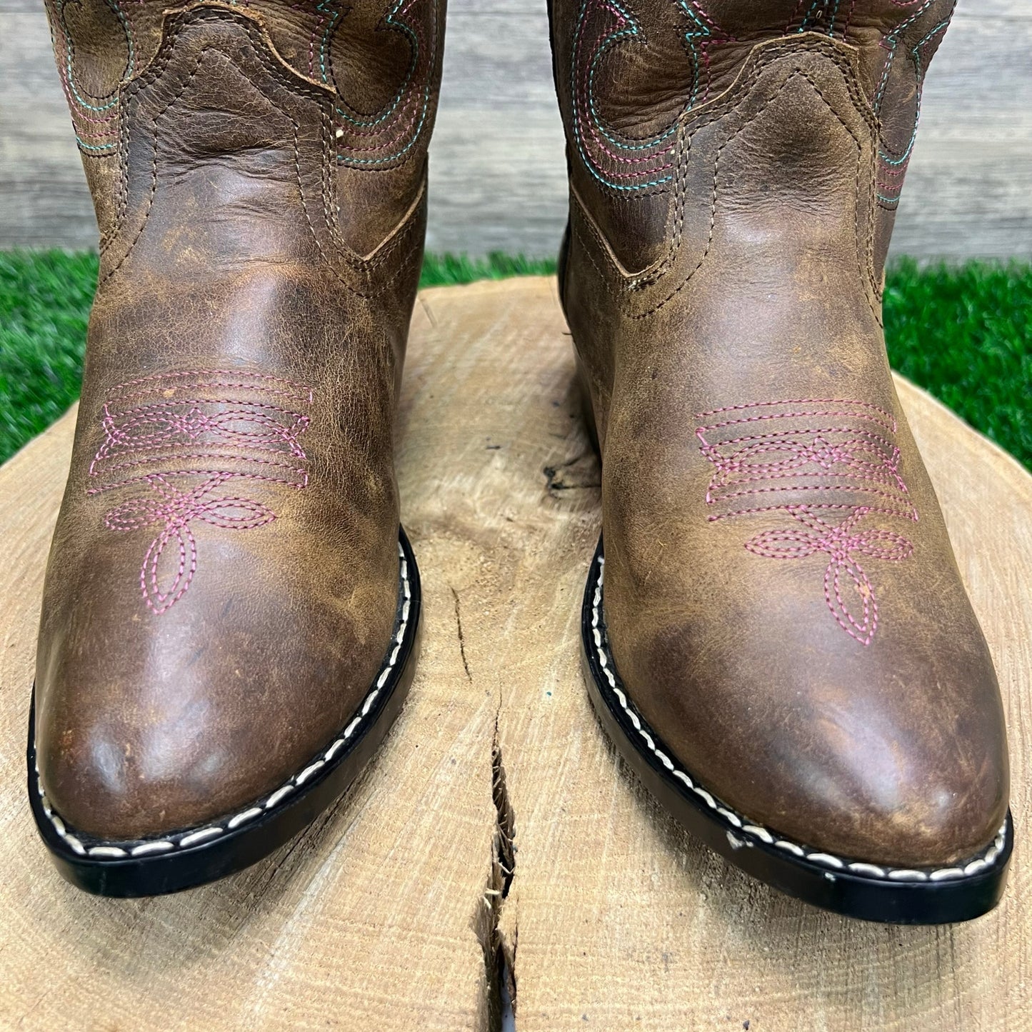 Smoky Mountain Youth - Size 4.5D - Brown / Pink Stitched Cowboy Boots 3531Y