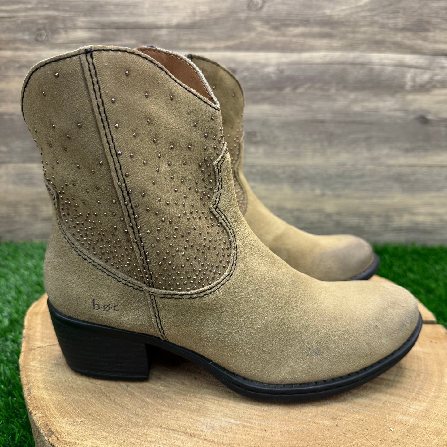 BOC Women - Size 6.5 - Sand Studded Suede Ankle Zipper Boots 42117
