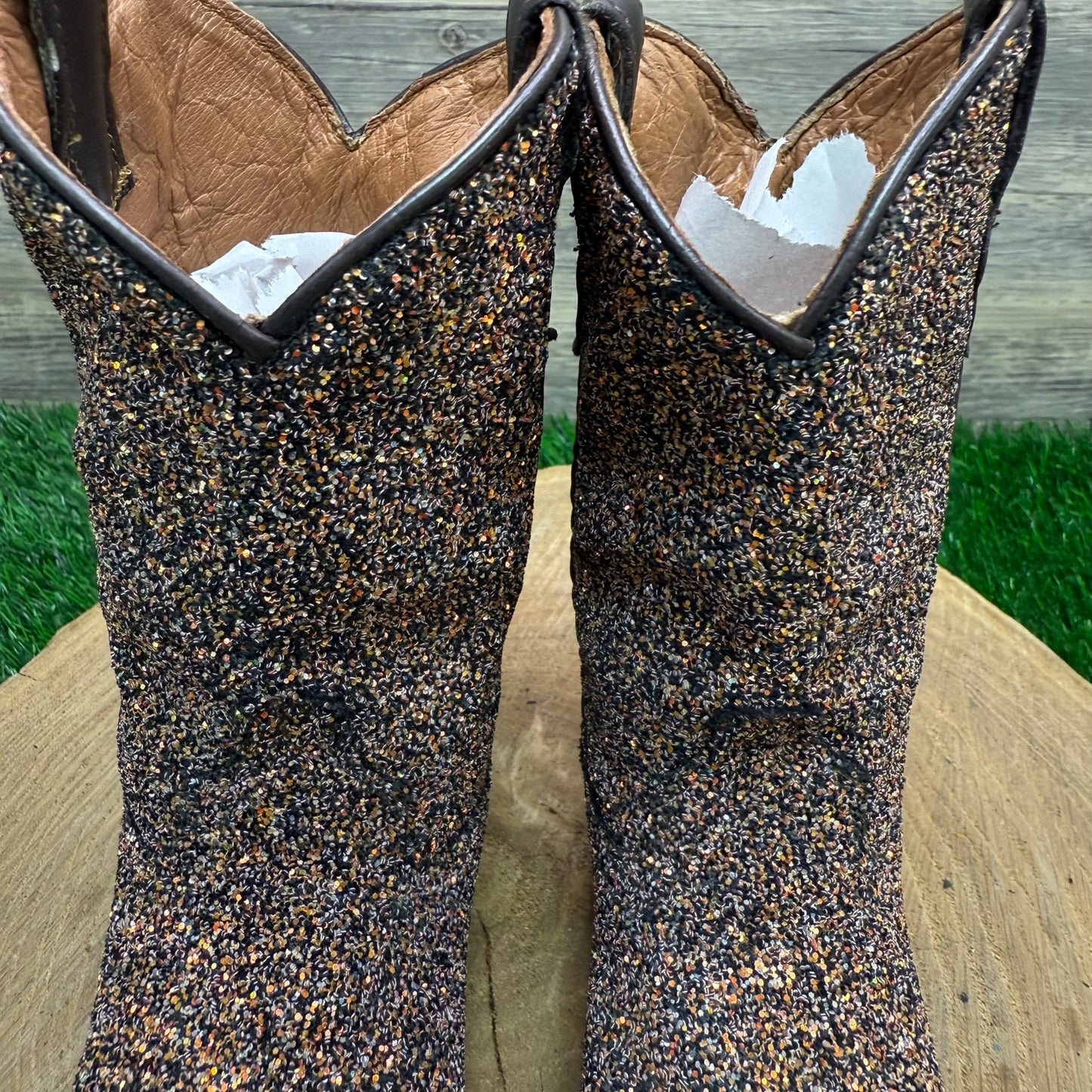 Tanner Mark Youth - Size 7 - Brown Glitter Square Toe Cowboy Boots