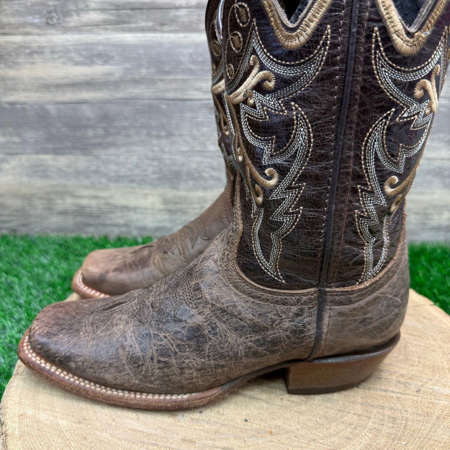Texas Country Youth - Size 4.5 - Distressed Brown Square Toe Cowboy Boots