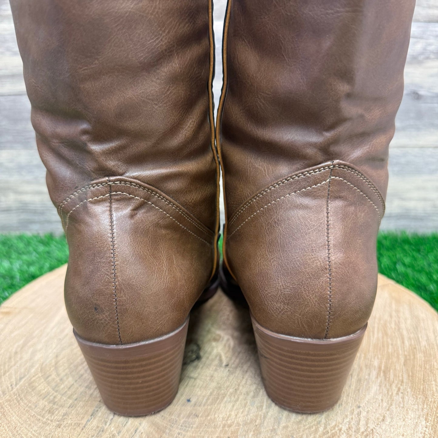 Qupid Women - Size 7.5 - Cognac Faux Leather Cowboy Boots