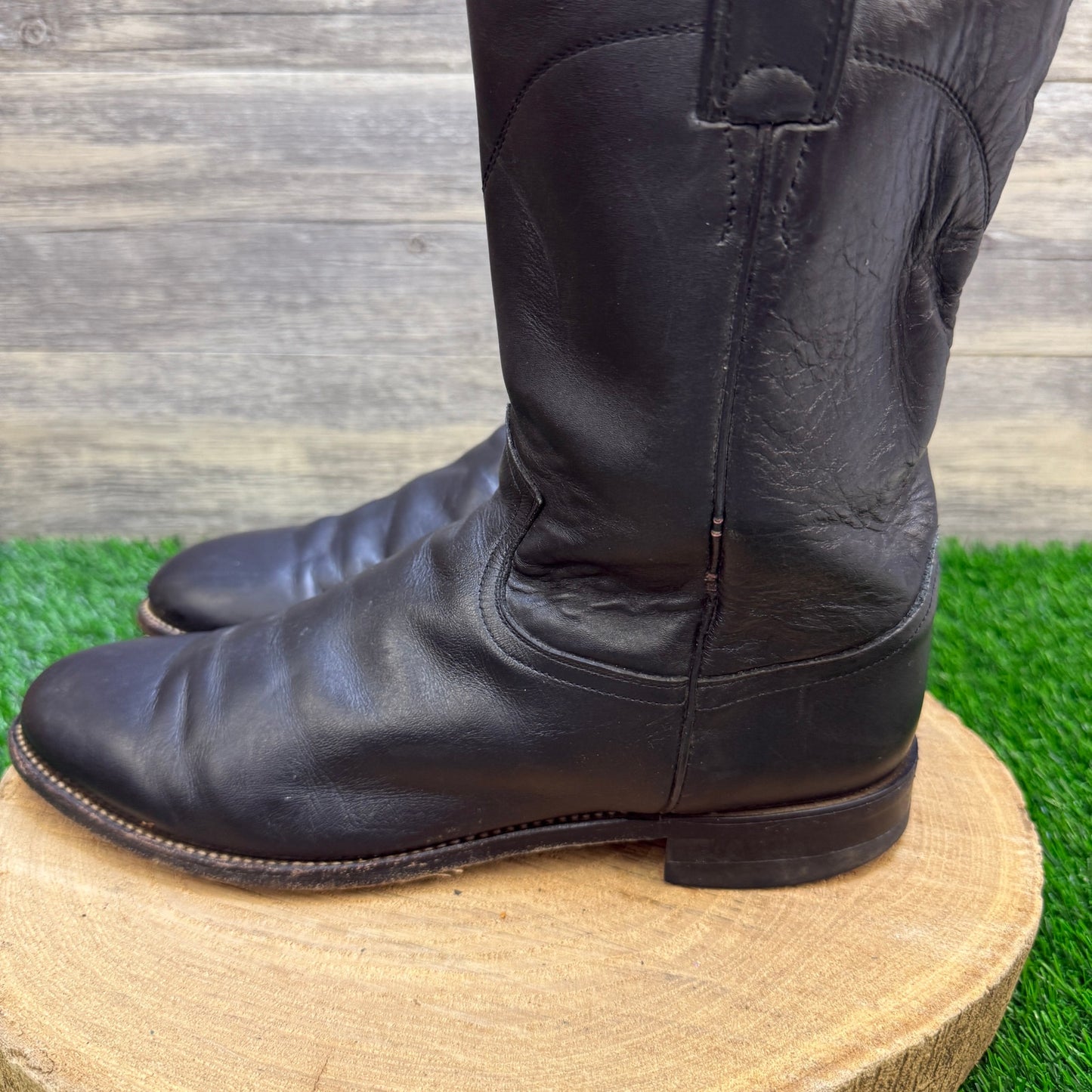 Justin Men - Size 9D - Black Roper Cowboy Boots Style 3133