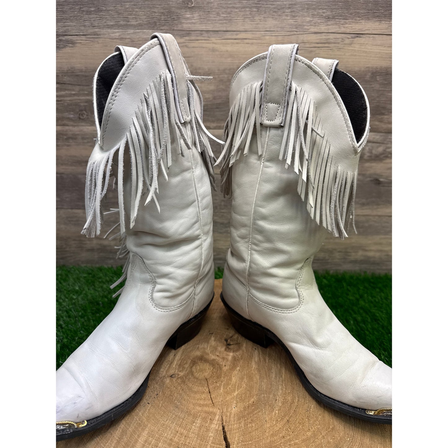 Capezio Women - Size 5M - Vintage White Fringe Toe Plate Cowboy Boots L699