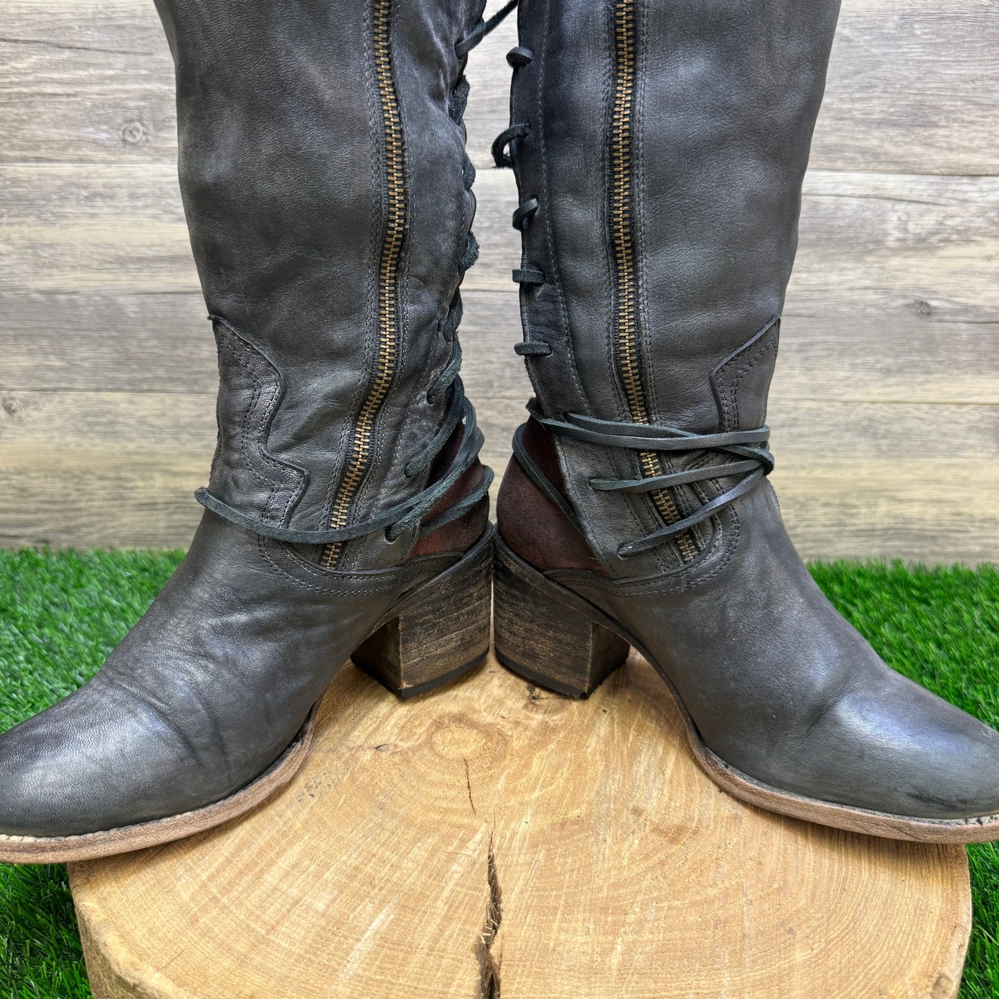 Freebird Women - Size 8 - Black Tall Lace Up Boots Style Coal 30457